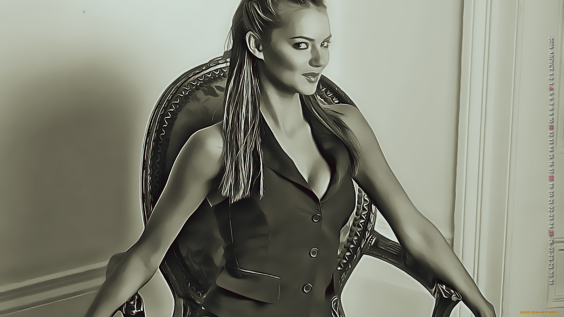 календари, компьютерный, дизайн, взгляд, 2019, девушка, стул, calendar, сидит, женщина