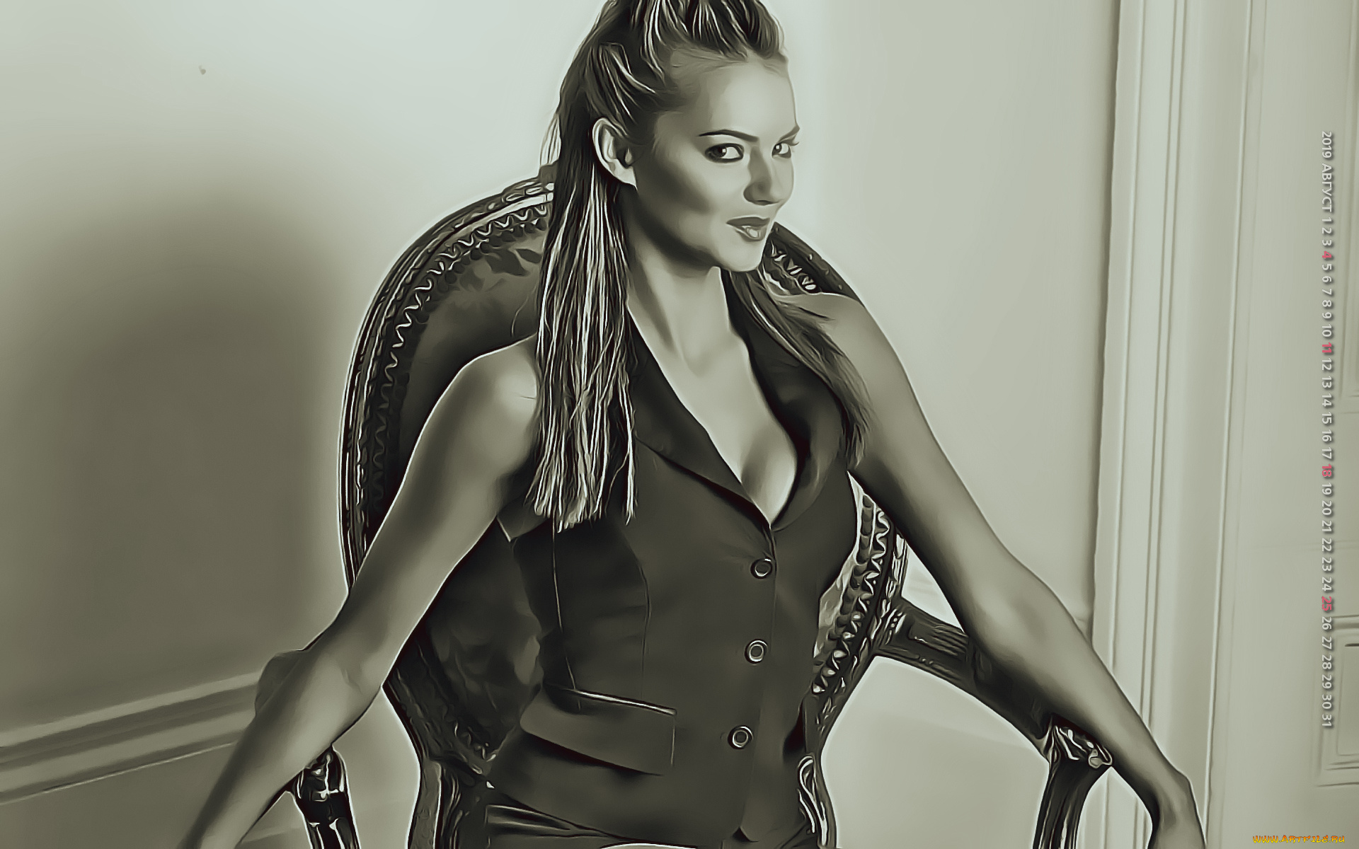 календари, компьютерный, дизайн, взгляд, 2019, девушка, стул, calendar, сидит, женщина