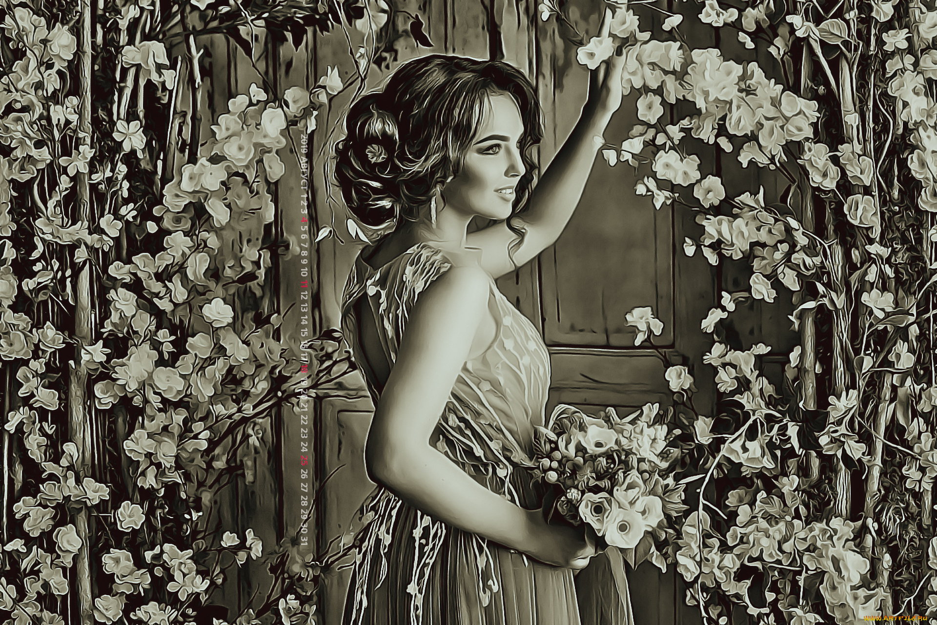 календари, компьютерный, дизайн, 2019, цветы, девушка, calendar, профиль, женщина