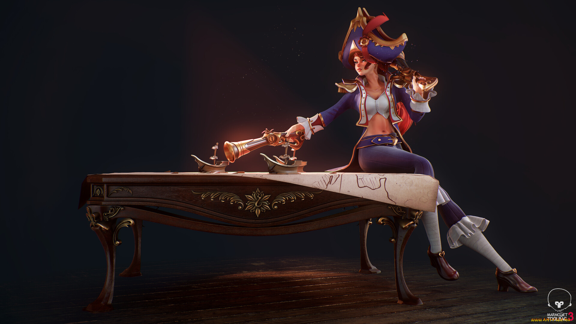 видео, игры, league, of, legends, девушка, шляпа, оружие, miss, fortune, стол, карта, корабли