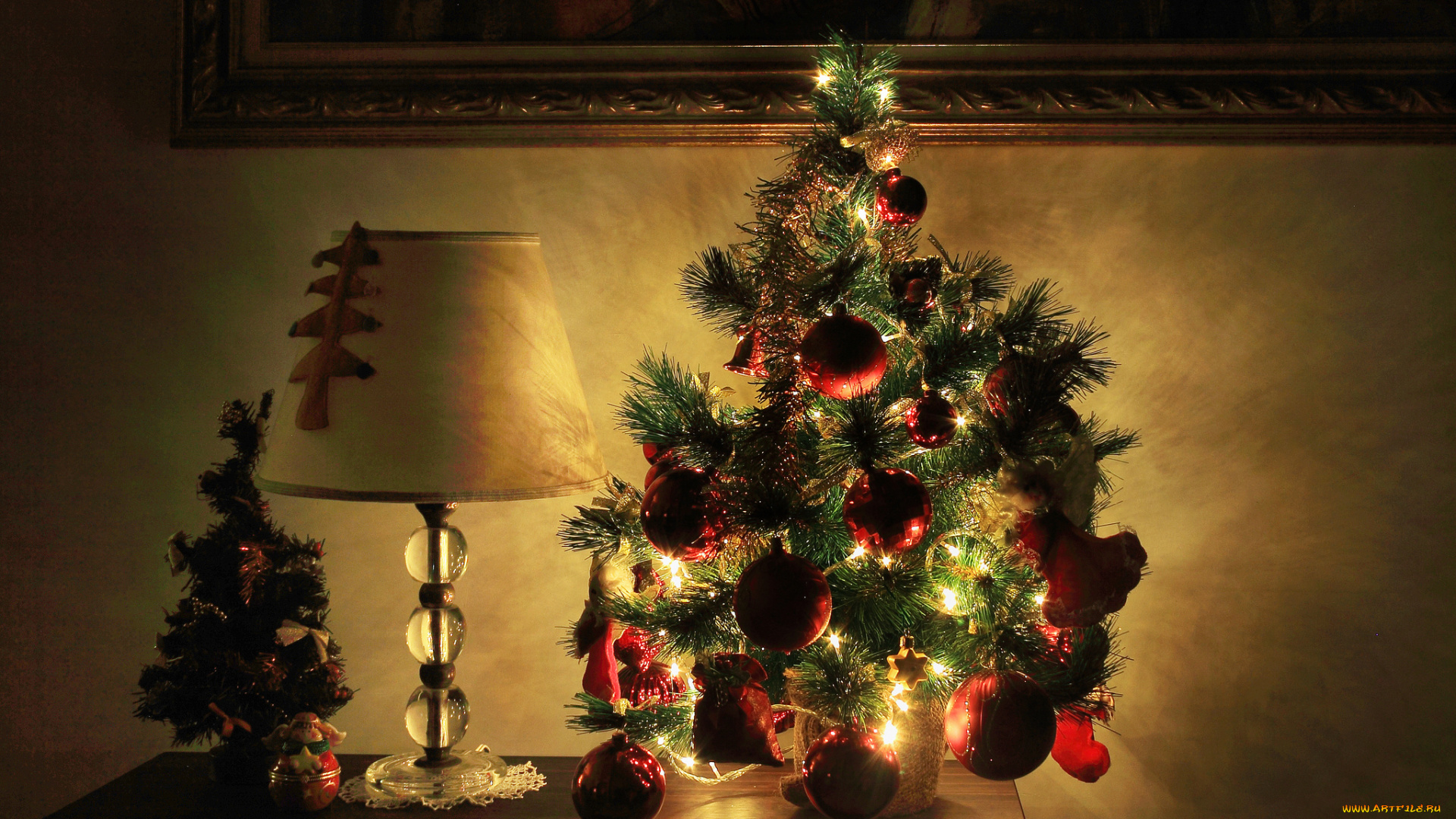 праздничные, ёлки, лампа, елка, шарики