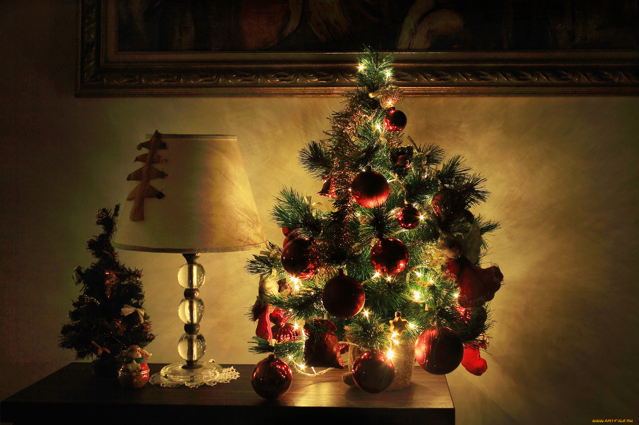 праздничные, ёлки, лампа, елка, шарики