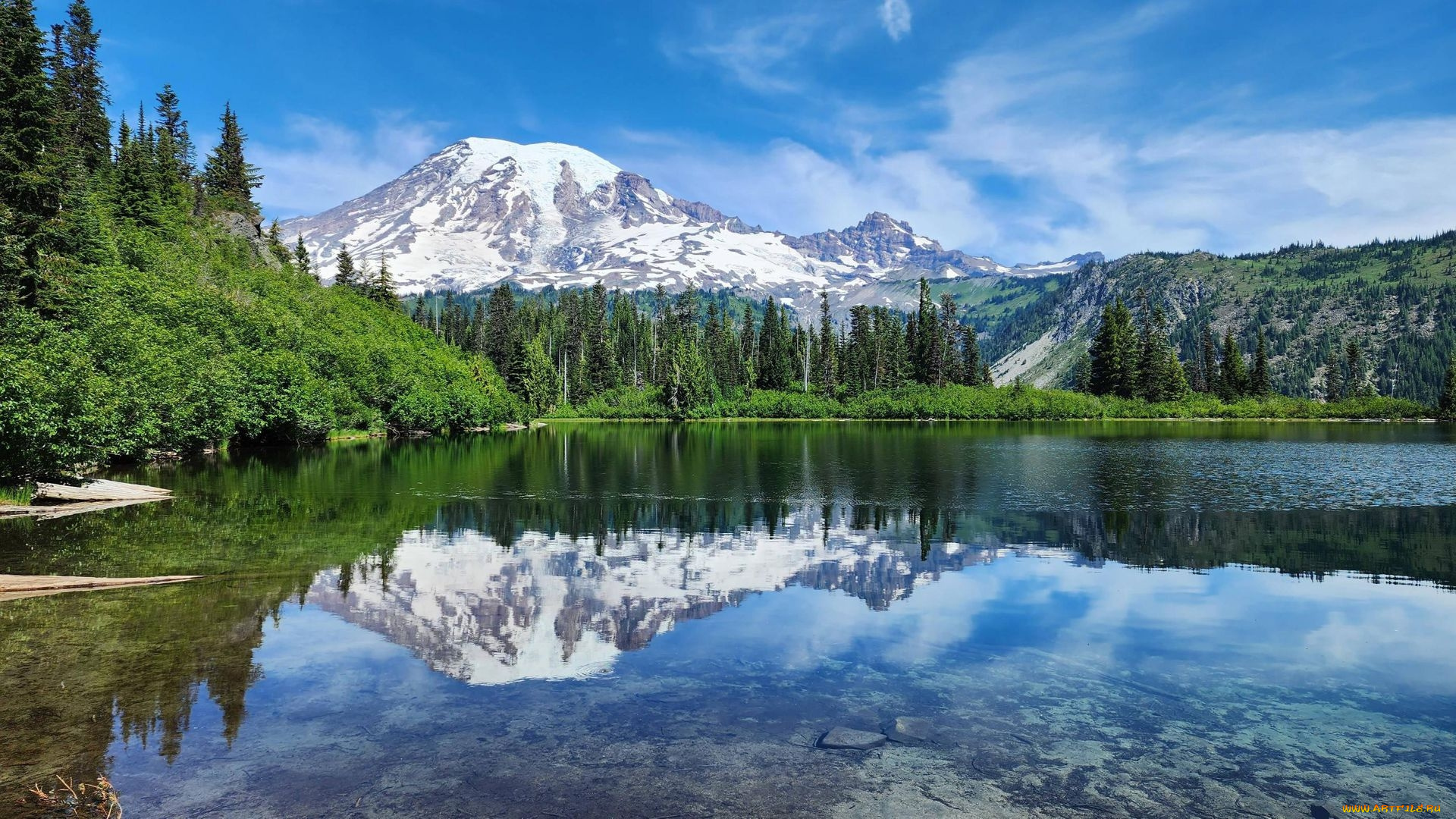 bench, lake, mt, rainier, national, park, washington, природа, реки, озера, bench, lake, mt, rainier, national, park