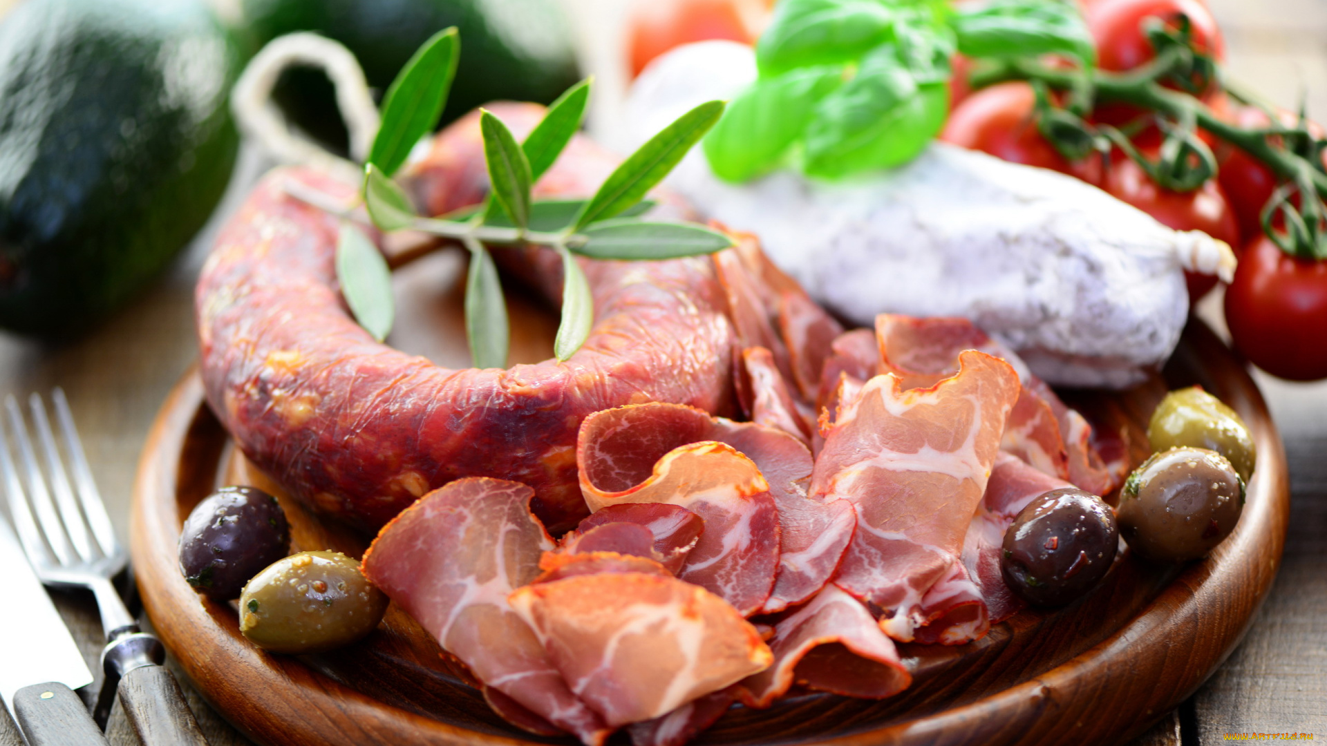 еда, колбасные, изделия, копченая, колбаса, ветчина, оливки, розмарин