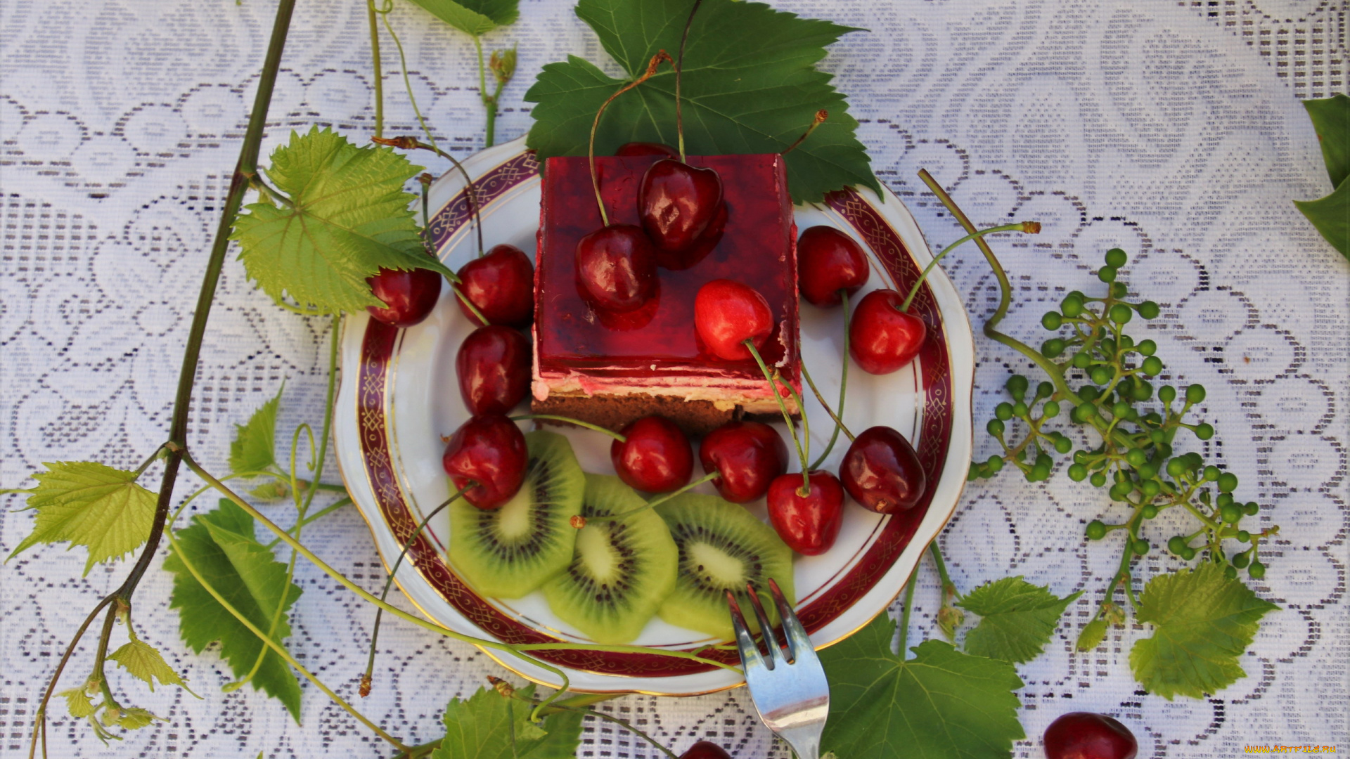 еда, пирожные, , кексы, , печенье, киви, пирожное, вишни, листья