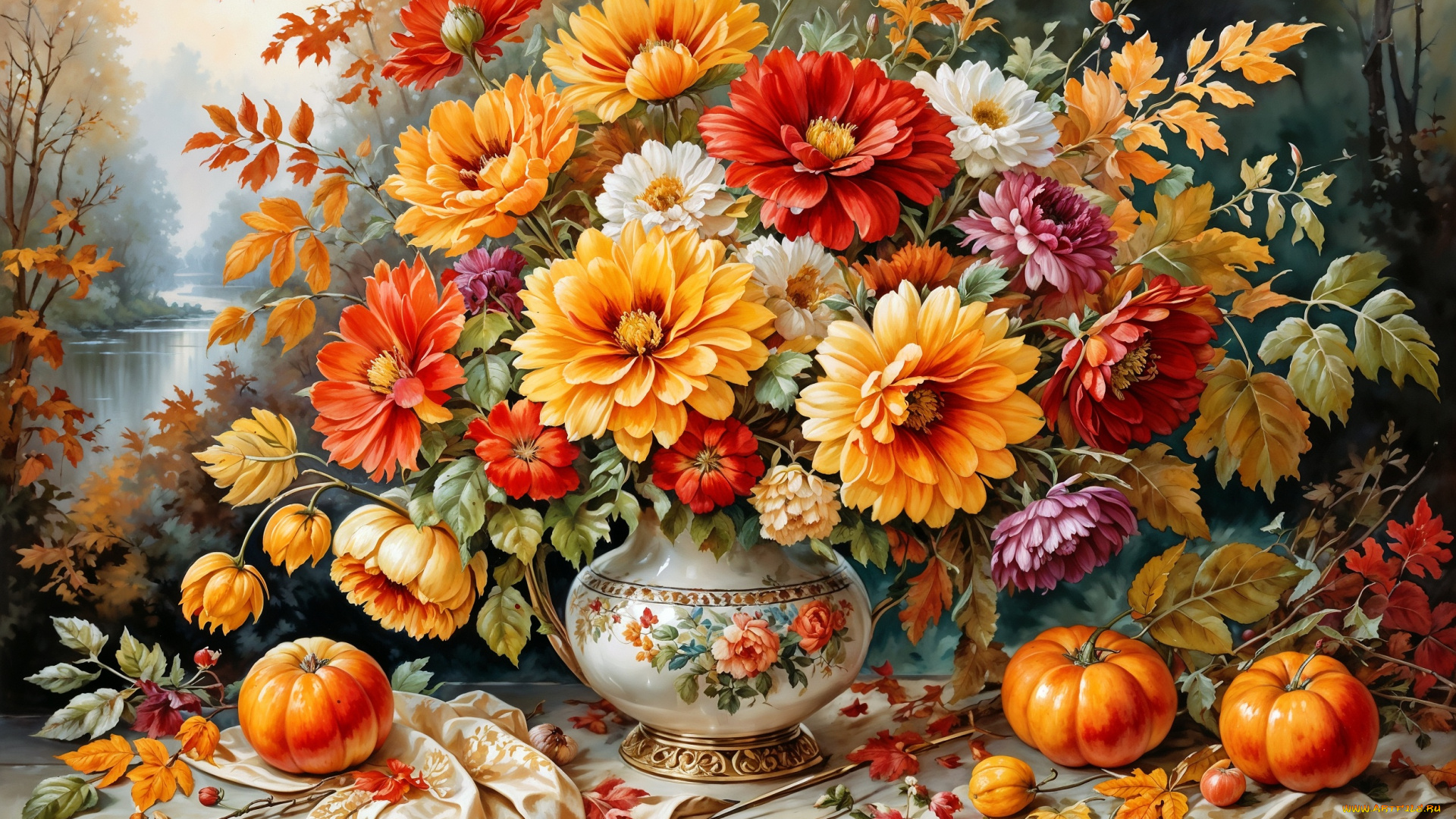 рисованное, живопись, цветы