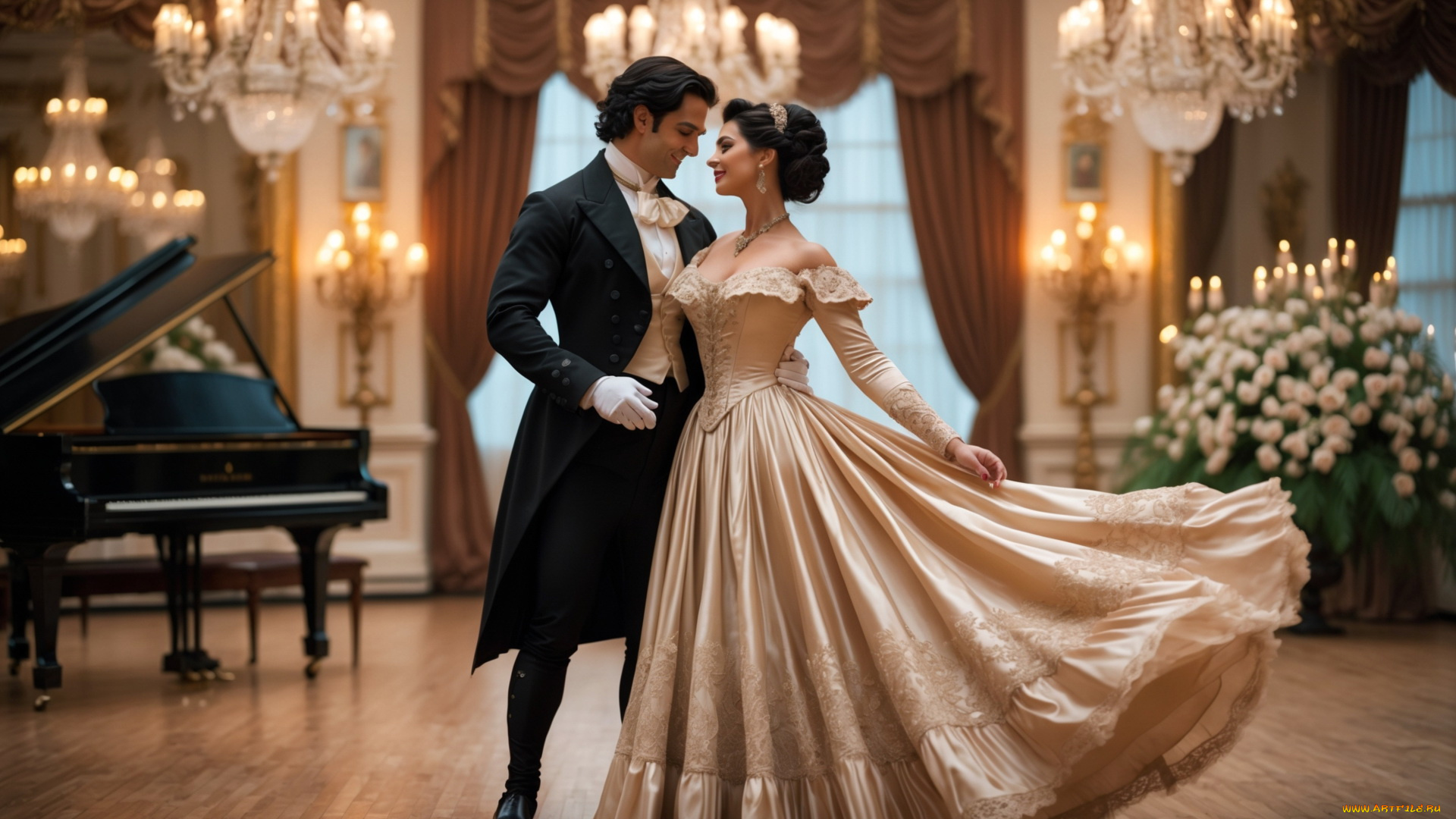 3д, графика, романтика, , romantics, танцующая, пара, бальное, платье