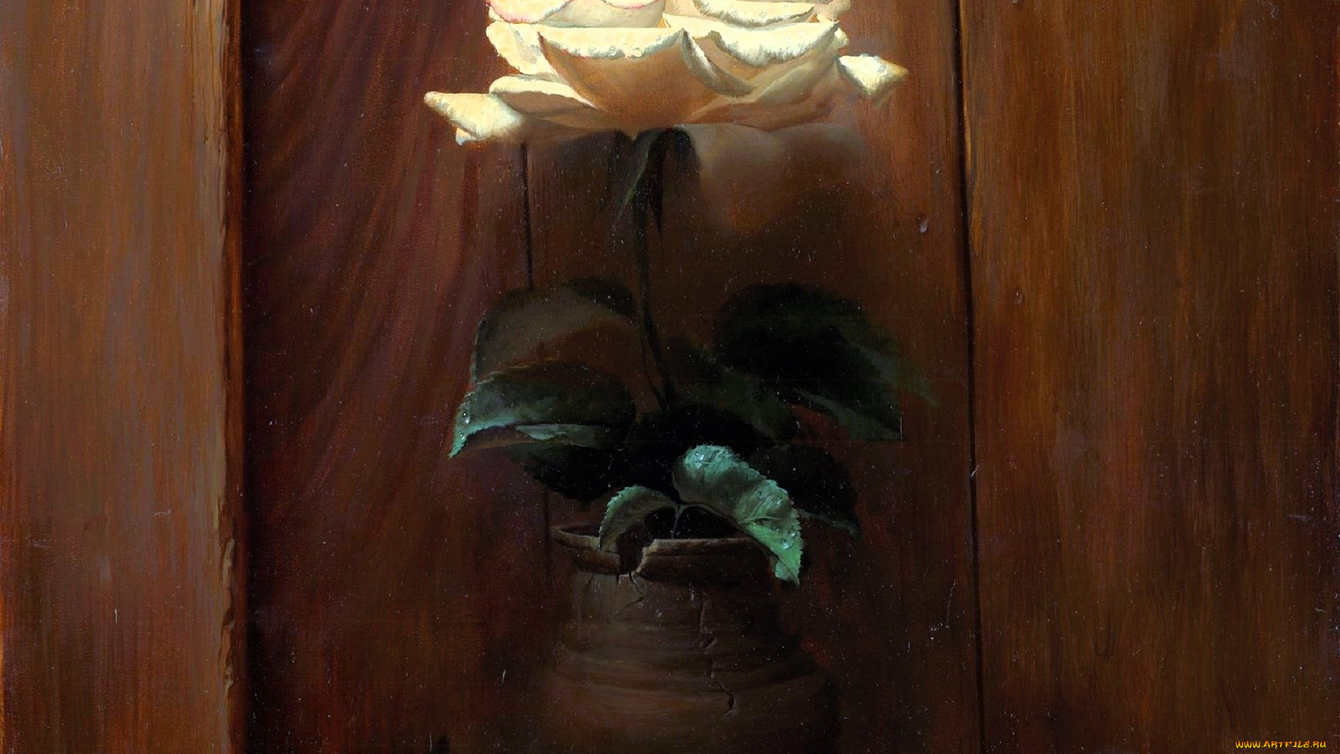 рисованное, алексей, антонов, роза, листья, кувшин, трещина