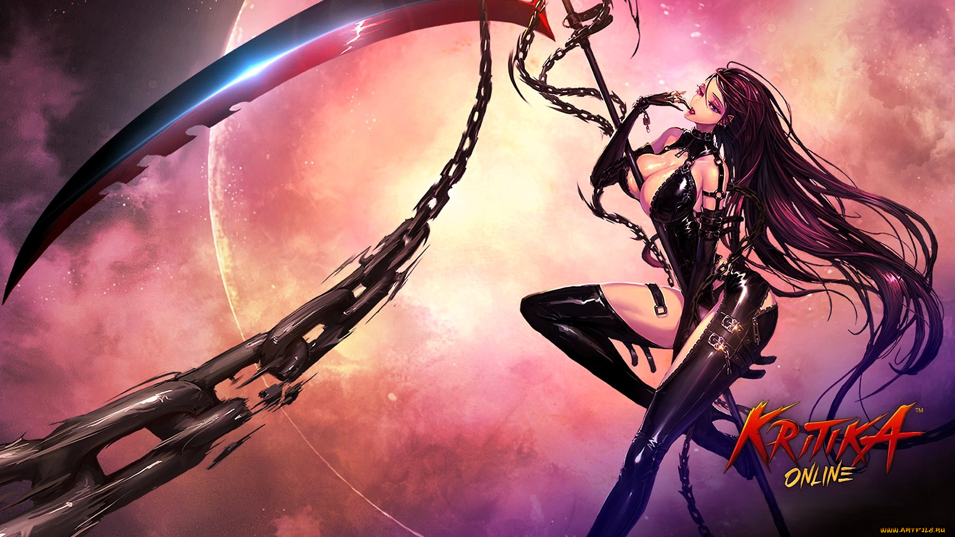 видео, игры, kritika, online, девушка, наряд, цепи, коса, оружие