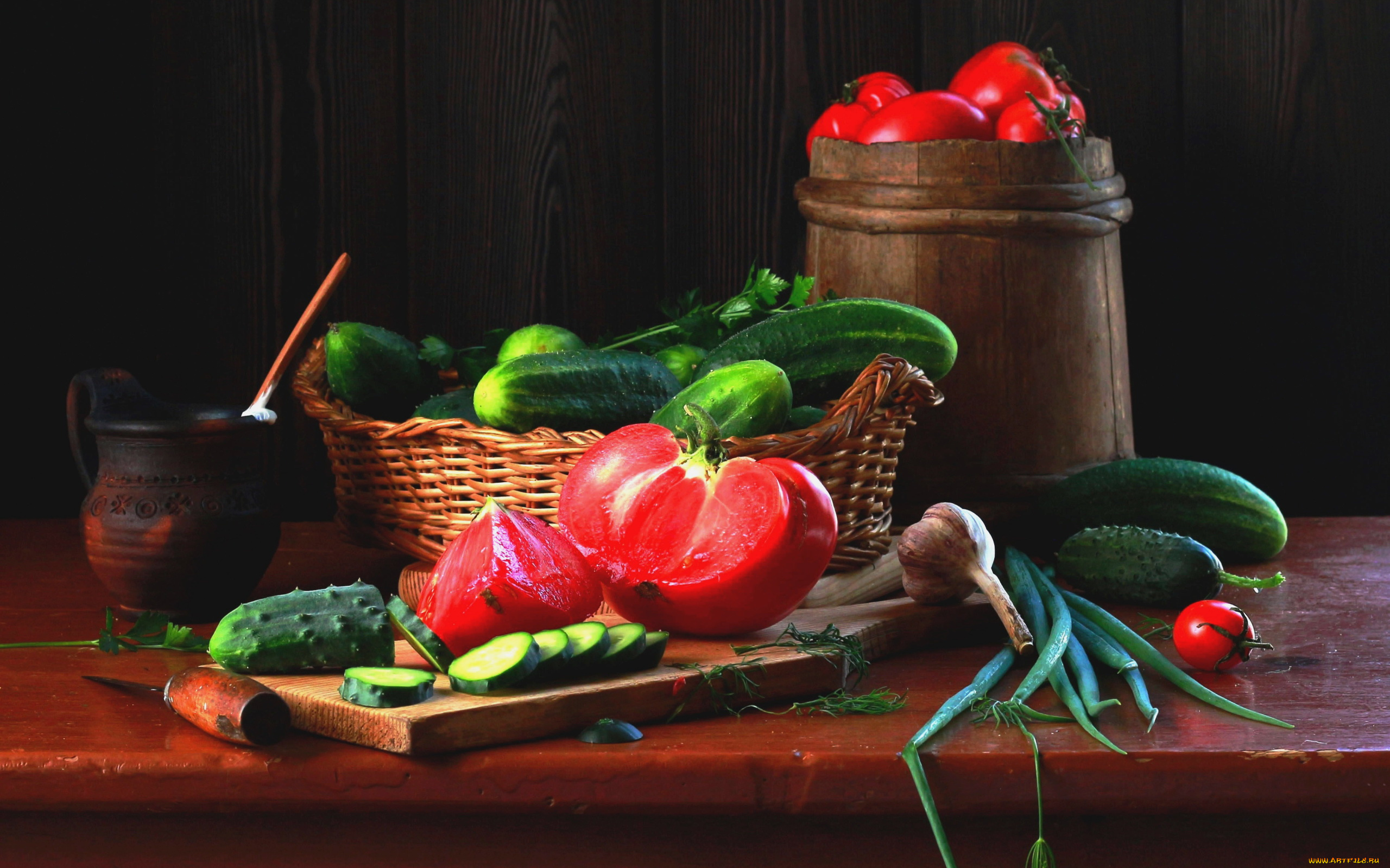 еда, овощи, огурцы, помидоры, чеснок, зеленый, лук