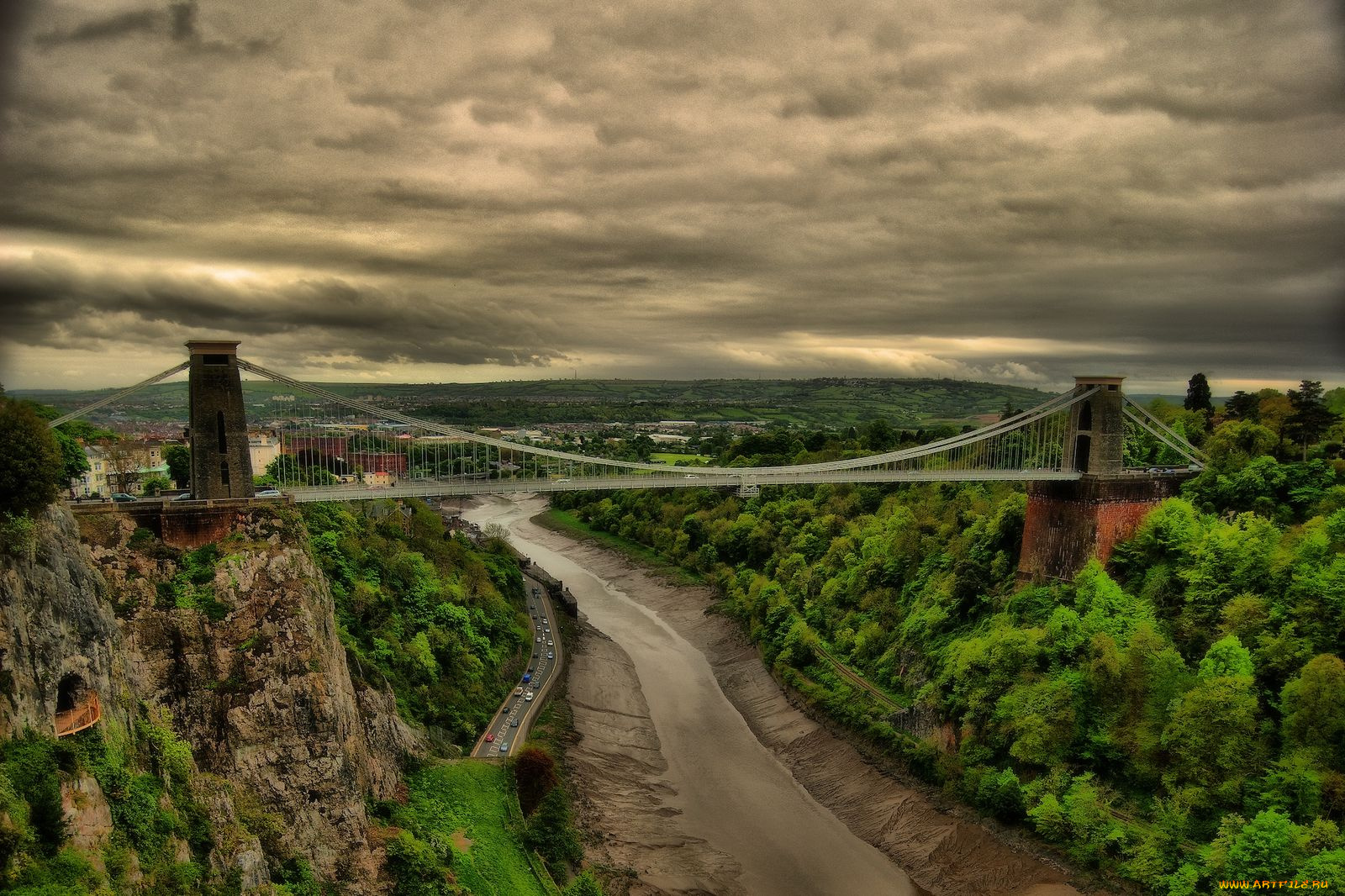 города, мосты, тучи, мост, дорога