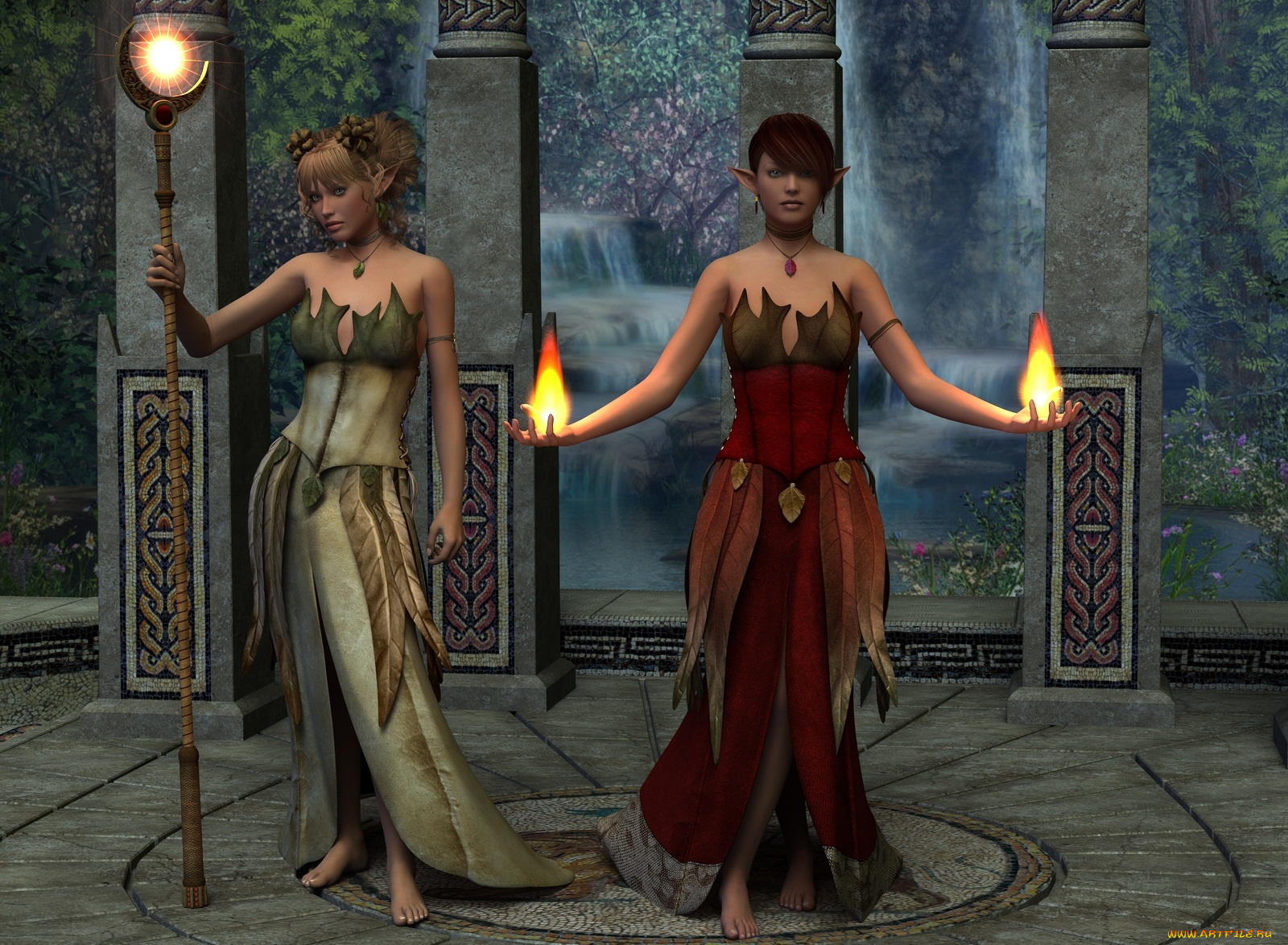 3д, графика, elves, эльфы, посох, магия