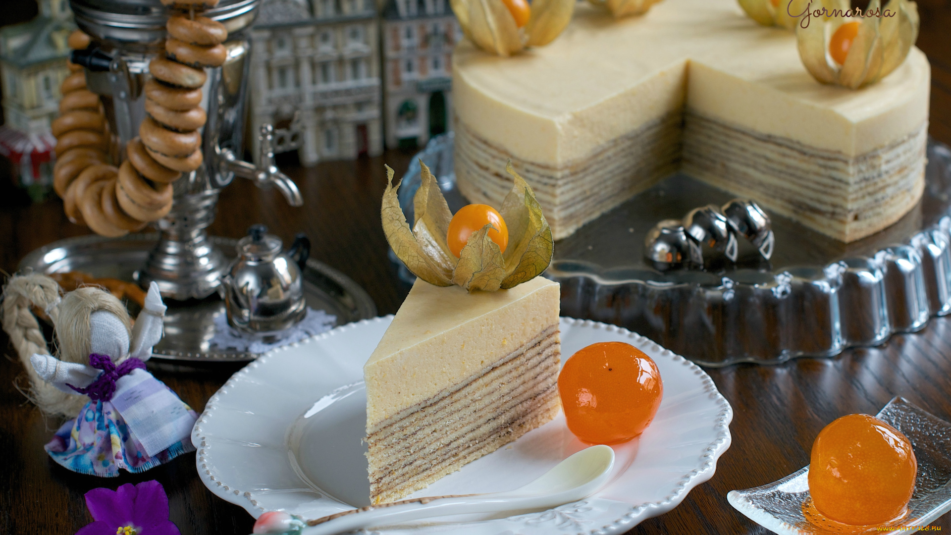 еда, торт, только, кусок, физалис, сушки