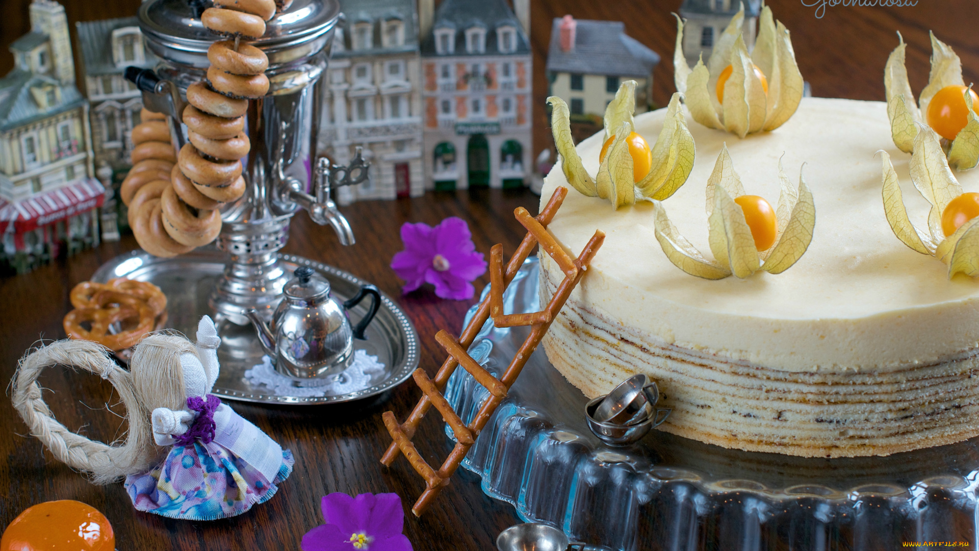 еда, торт, только, соломка, кукла, сушки, физалис