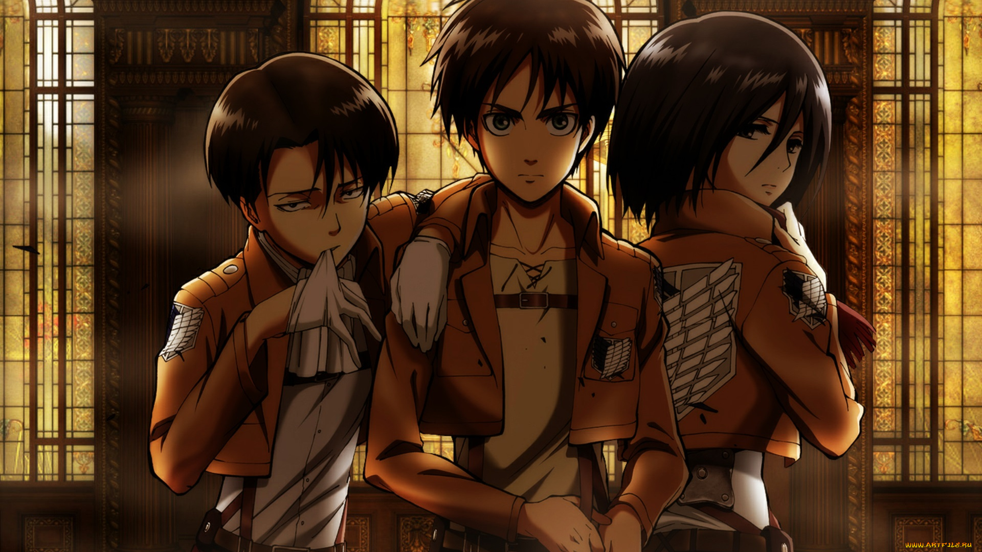 shingeki, no, kyojin, аниме, собор, перчатки, парень, девушка