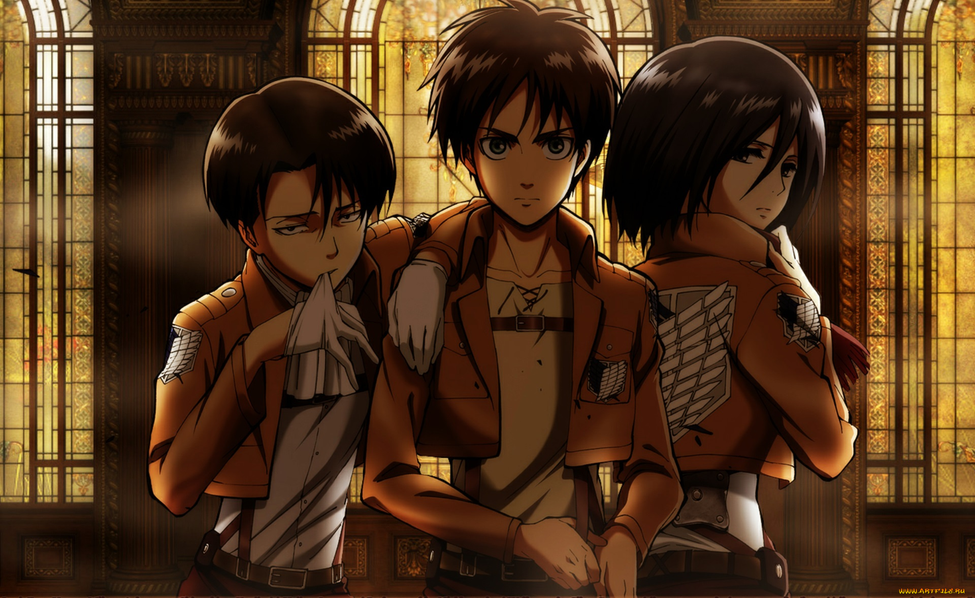 shingeki, no, kyojin, аниме, собор, перчатки, парень, девушка