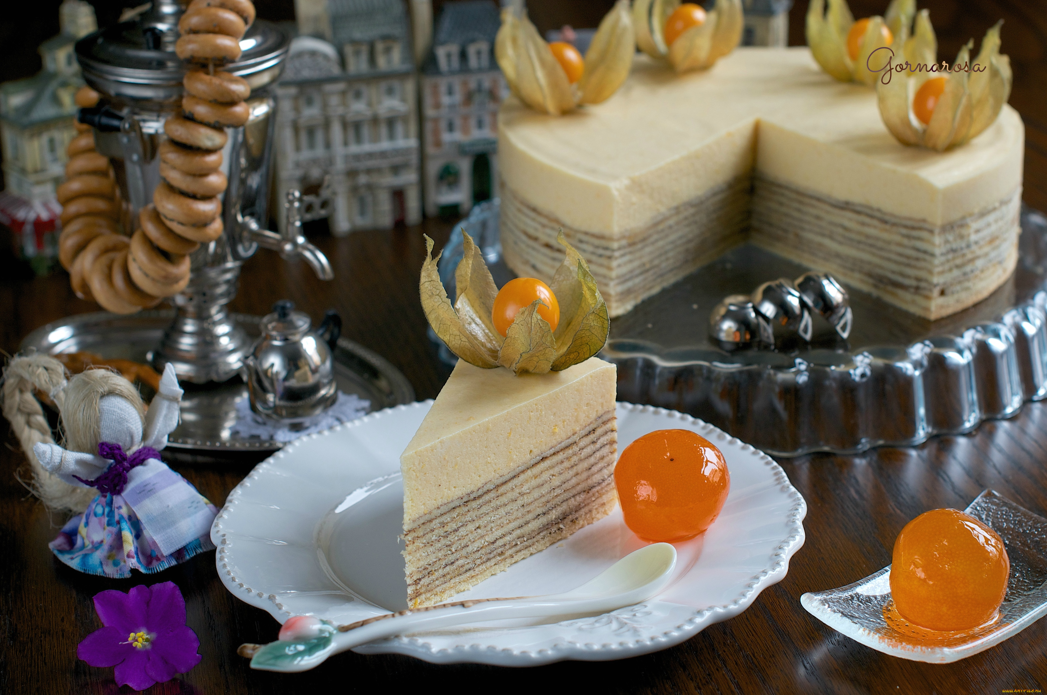 еда, торт, только, кусок, физалис, сушки