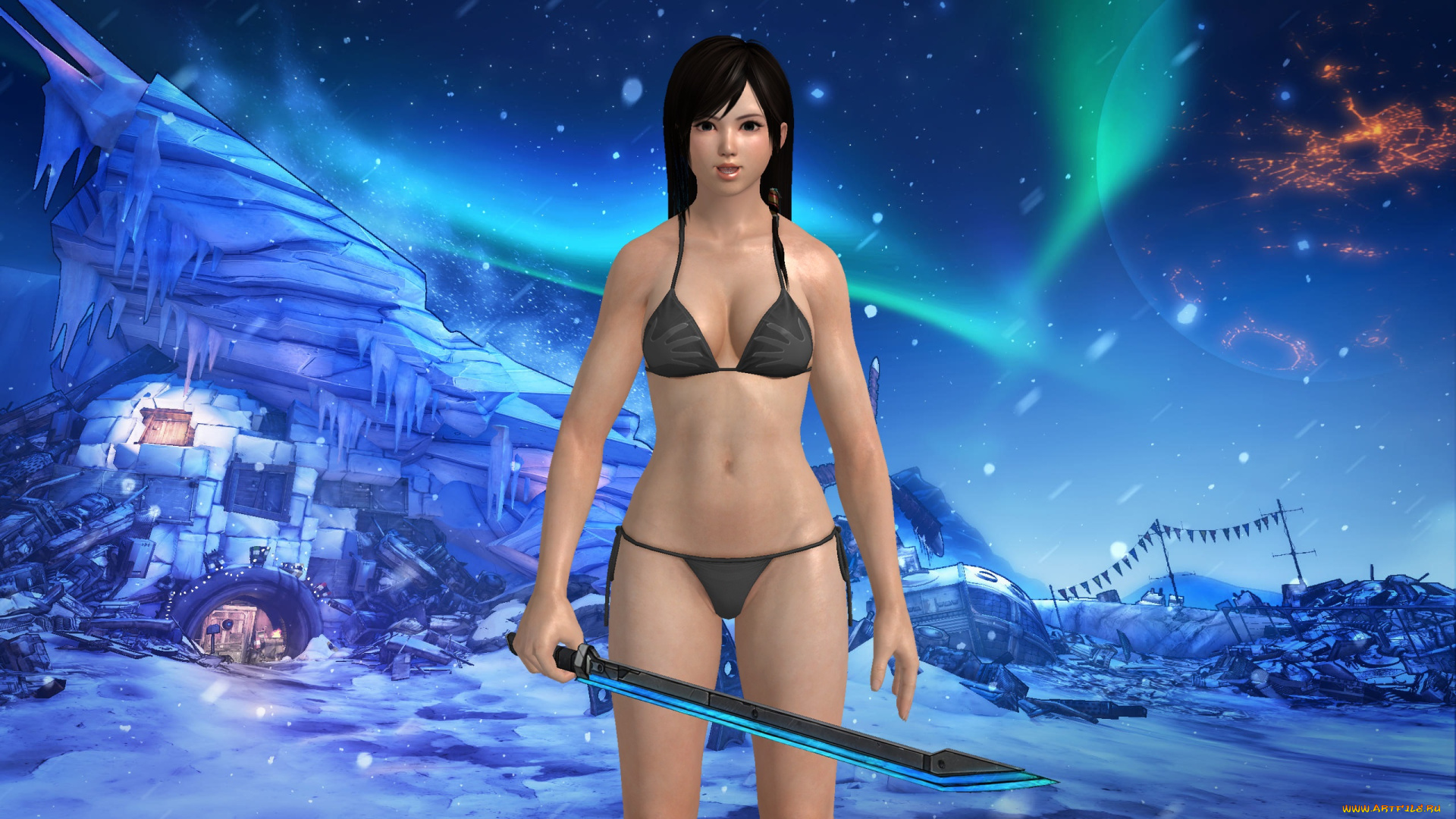 3д, графика, аниме, , anime, девушка, взгляд, оружие