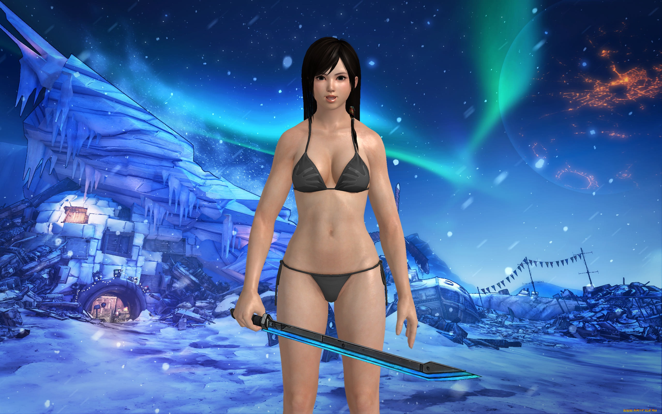 3д, графика, аниме, , anime, девушка, взгляд, оружие