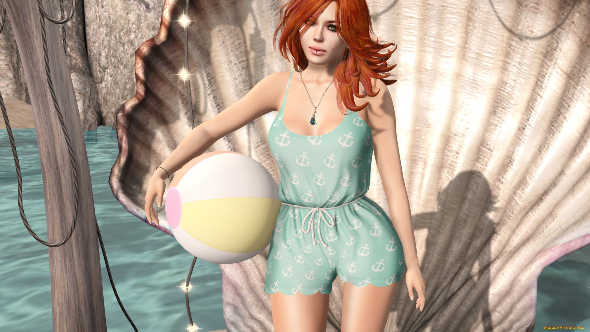 3д, графика, люди, , people, фон, рыжая, взгляд, девушка