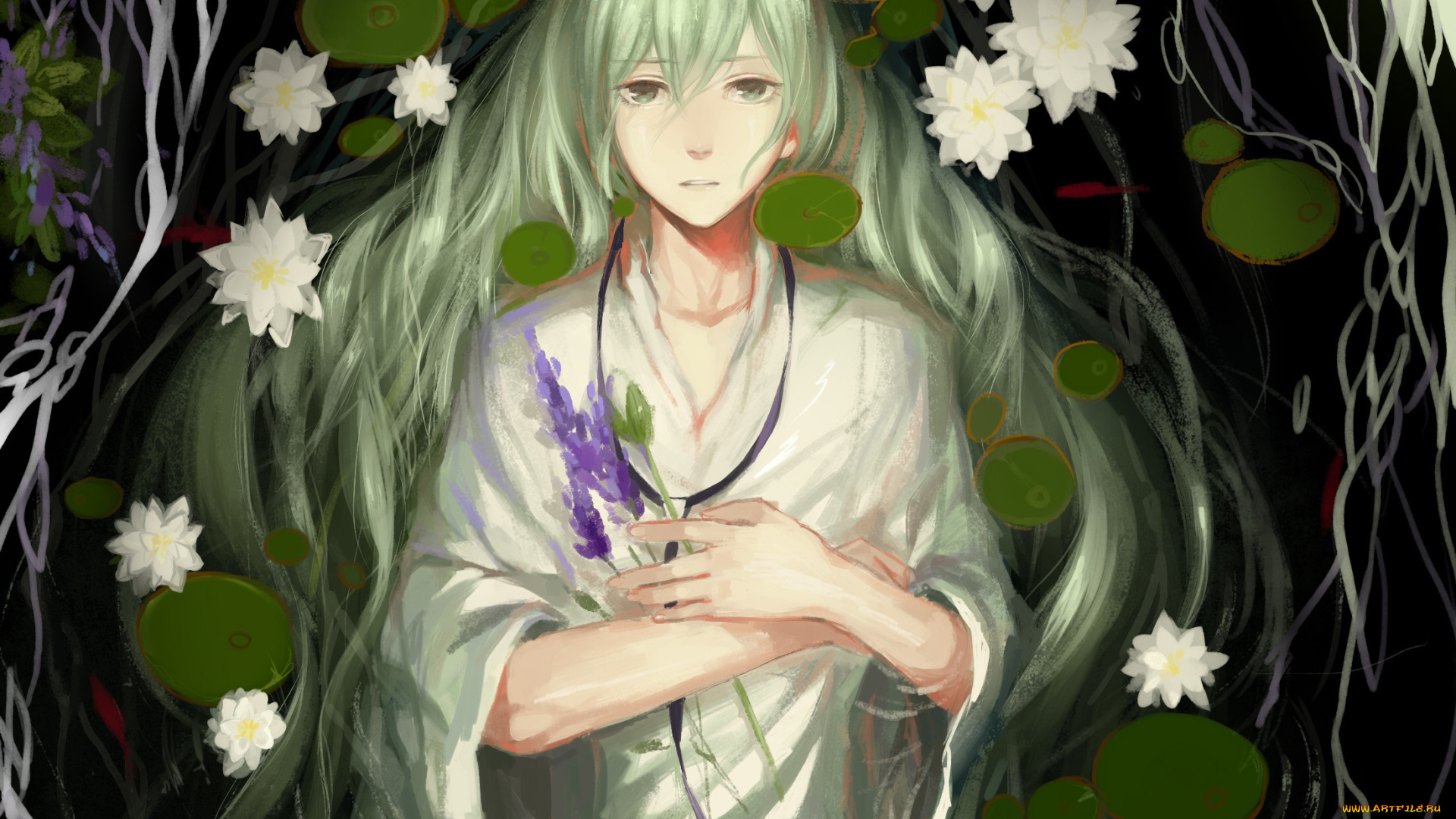 аниме, fate, stay, night, арт, rrr, 627470487, strange, fake, enkidu, парень, вода, цветы