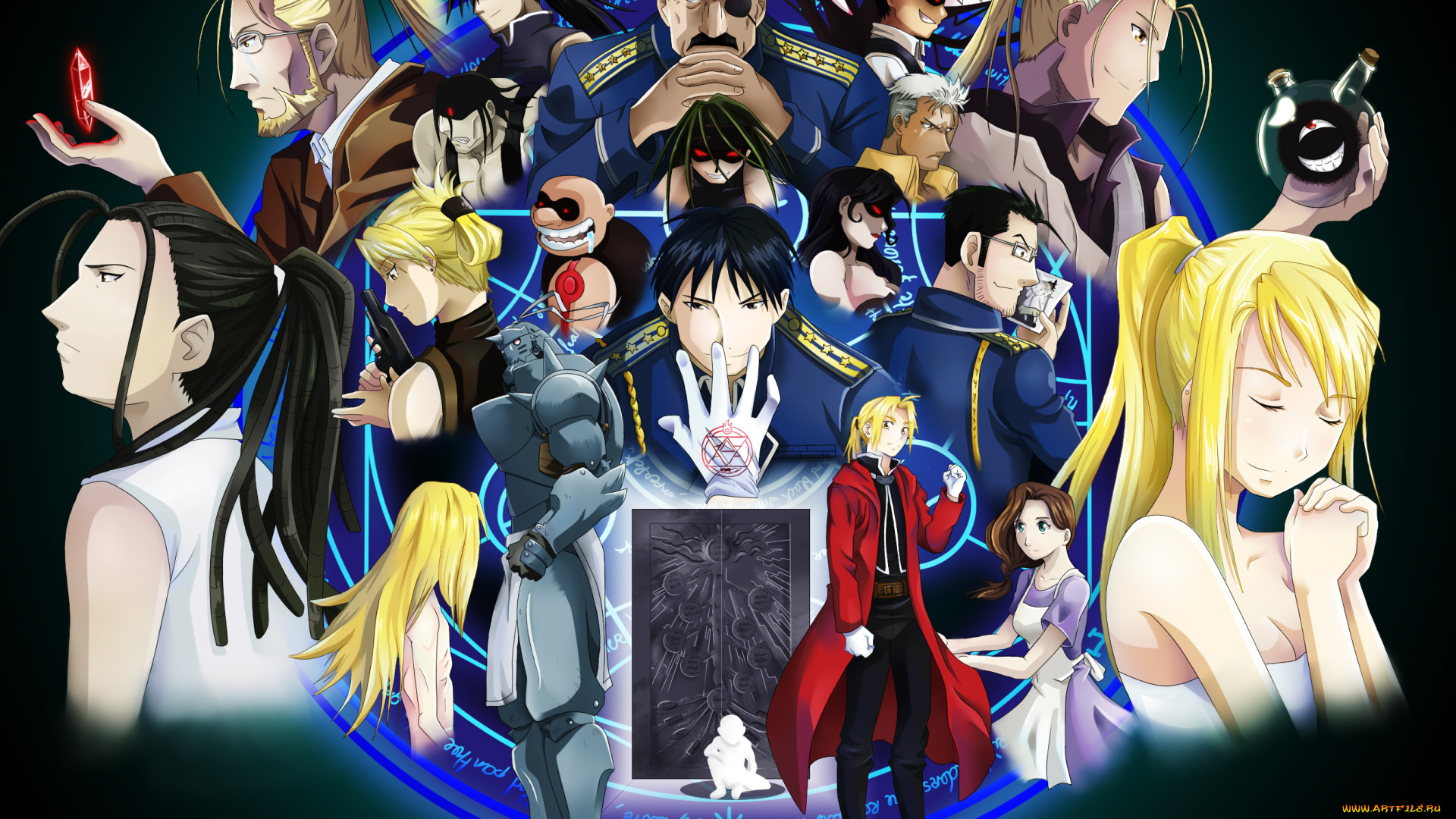 аниме, fullmetal, alchemist, стальной, алхимик, персонажи, коллаж, арт, dinocojv