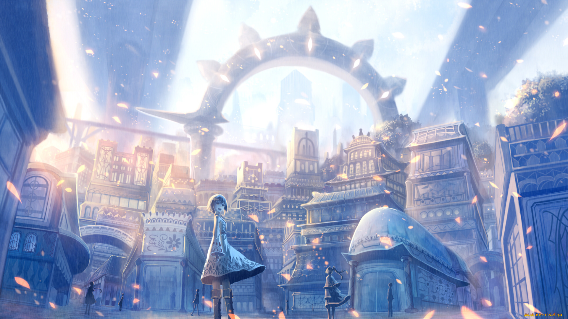 аниме, город, , улицы, , здания, люди, bou, nin, арт