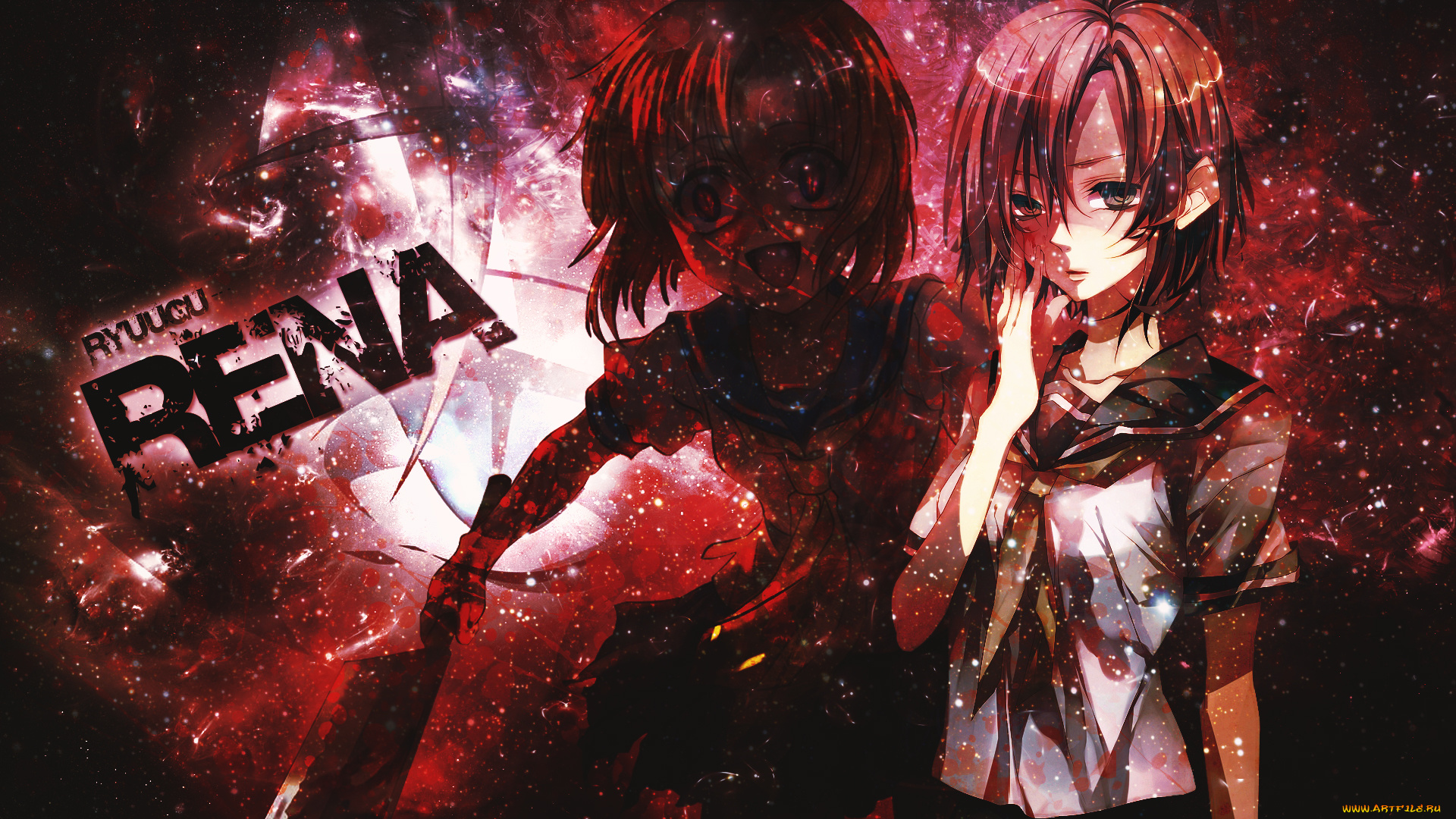 аниме, higurashi, no, naku, koro, ni, абстракция, арт, dinocojv, девушка