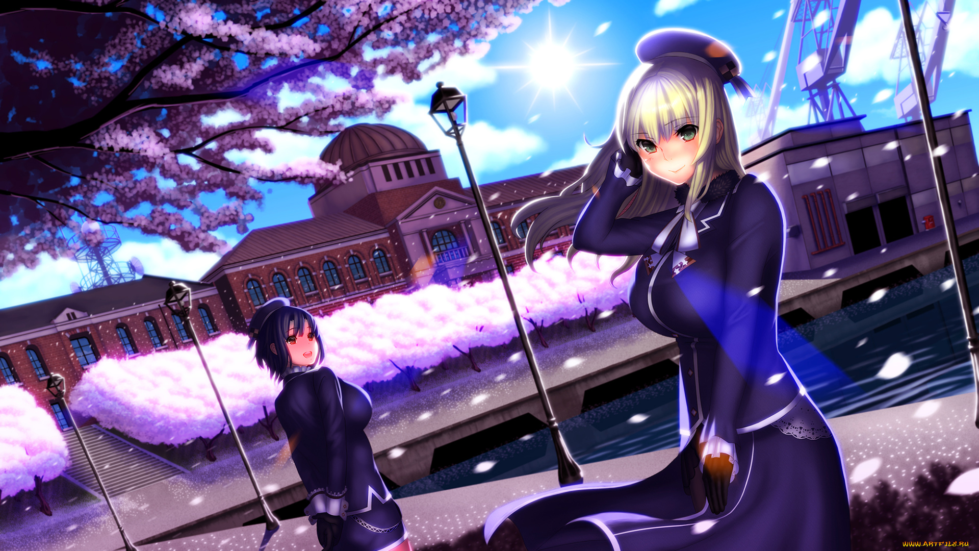 аниме, kantai, collection, девушки, арт, kancolle, atago, kantai, collection, misumi, niku-kyu, takao, сакура, весна