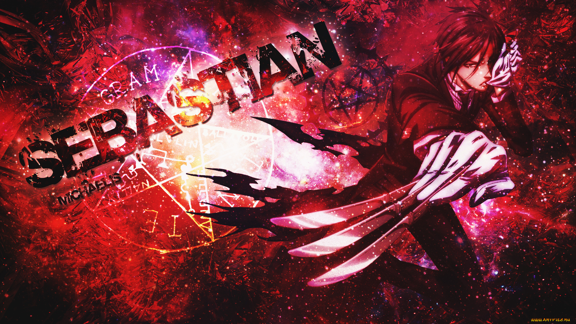 аниме, kuroshitsuji, себастьян, dinocojv, тёмный, дворецкий, демон, арт, ножи