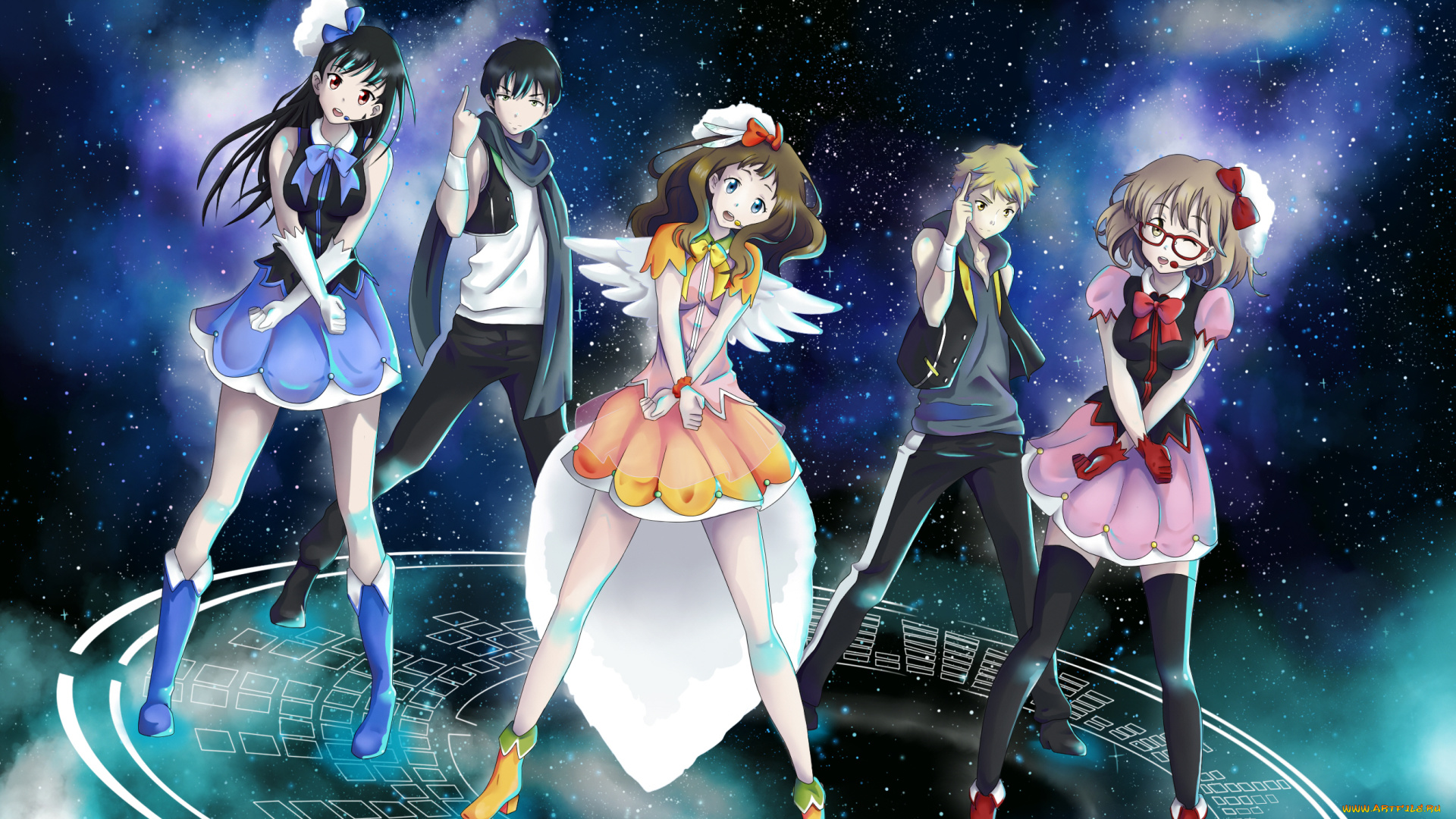 аниме, kyoukai, no, kanata, ночь, девушки, парни, арт