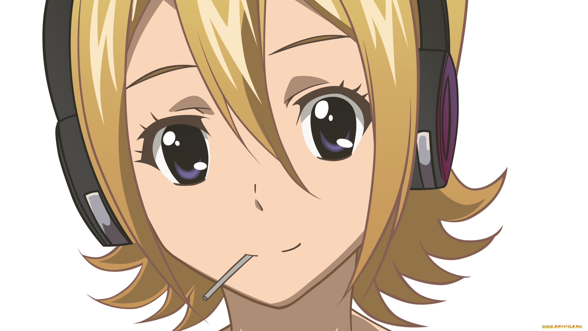 аниме, музыка, наушники, девушка, взгляд, фон