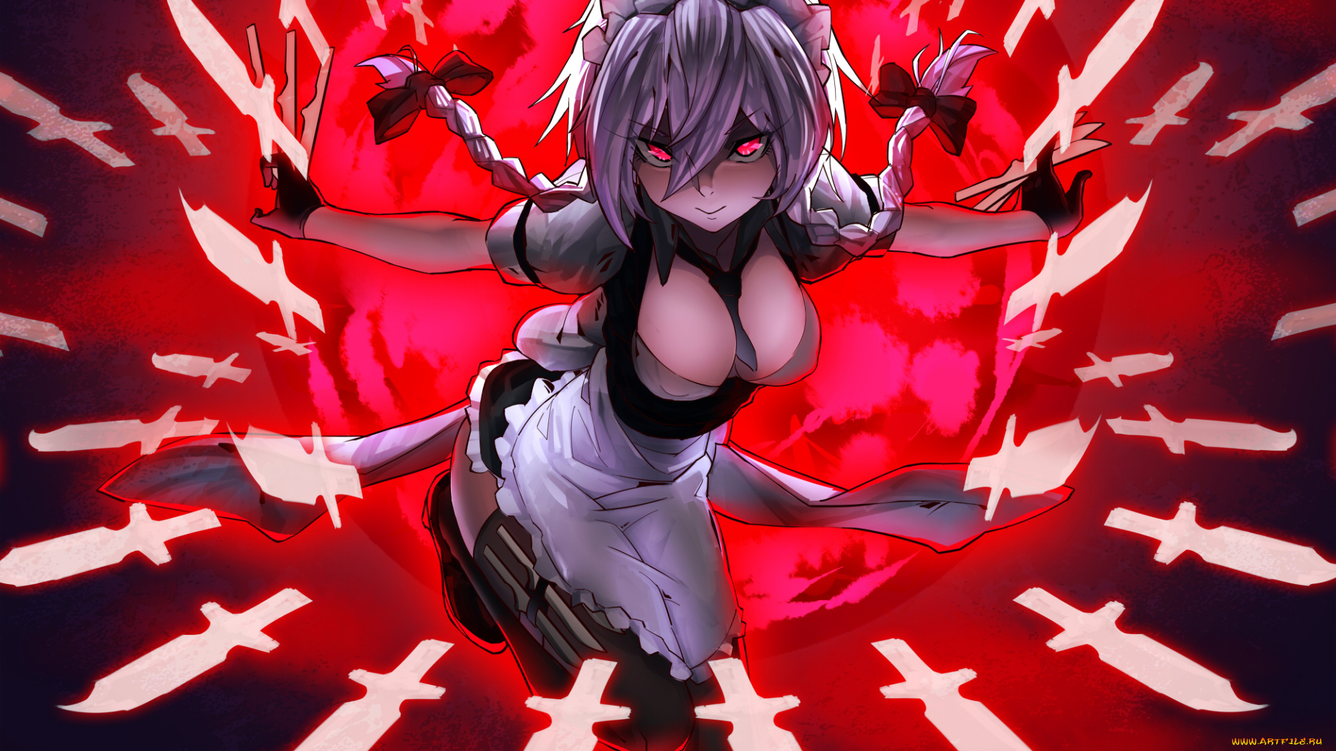 аниме, touhou, heihei, de, hei, yan, long, оружие, девушка, арт, izayoi, sakuya