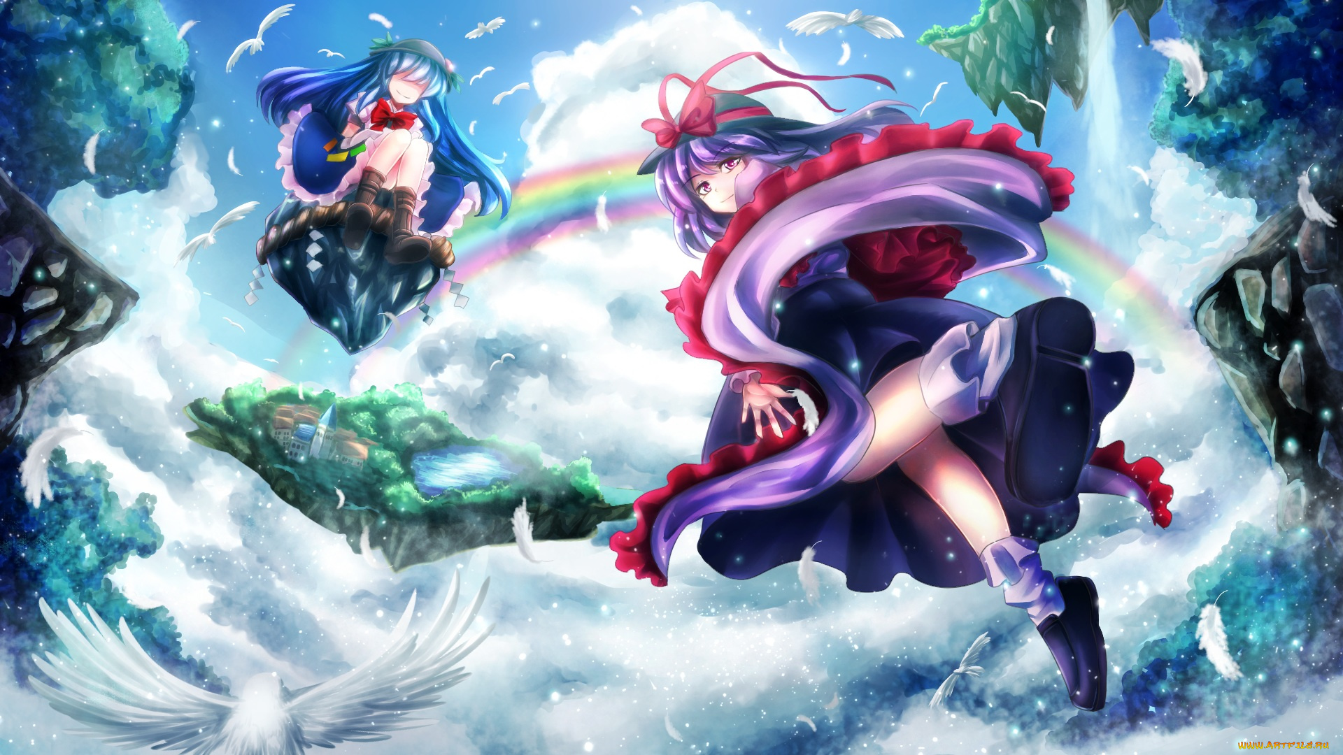 аниме, touhou, tm-aqua6233, nagae, iku, hinanawi, tenshi, девушки, пейзаж