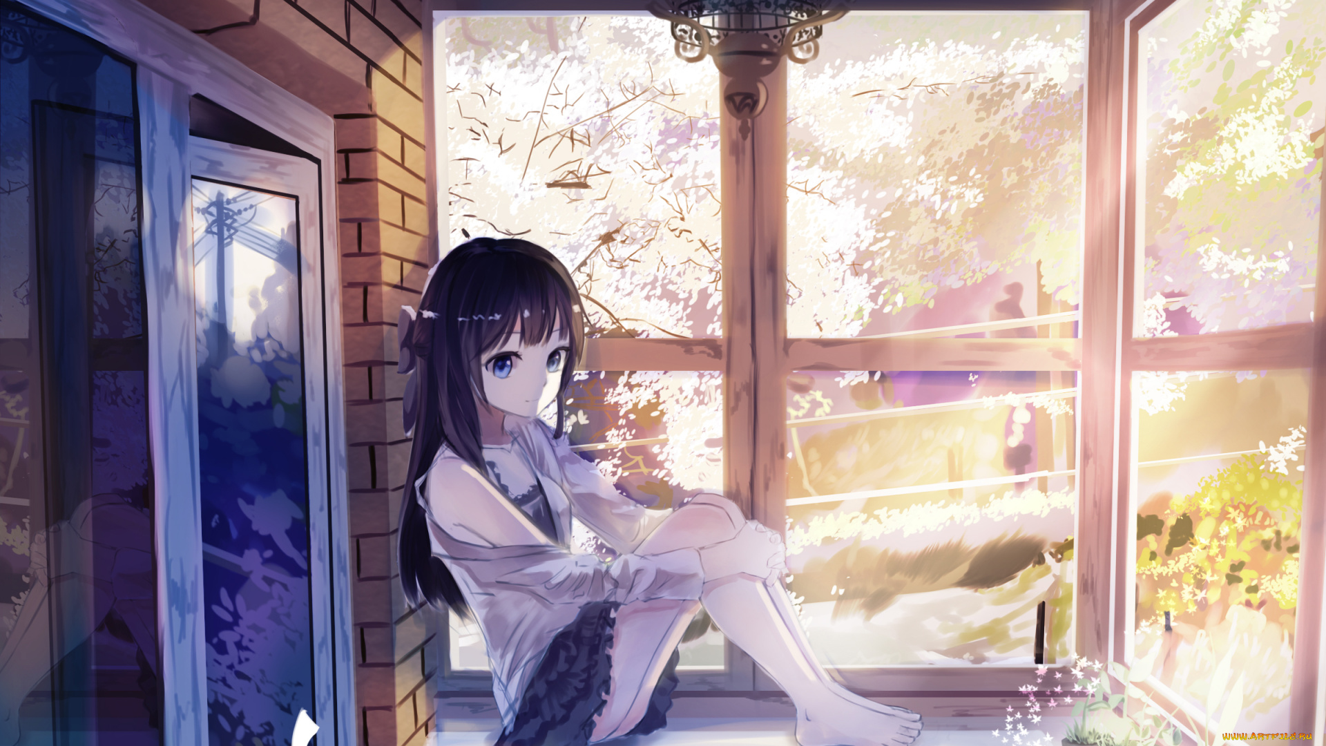 аниме, unknown, , другое, девочка, red, flowers, арт