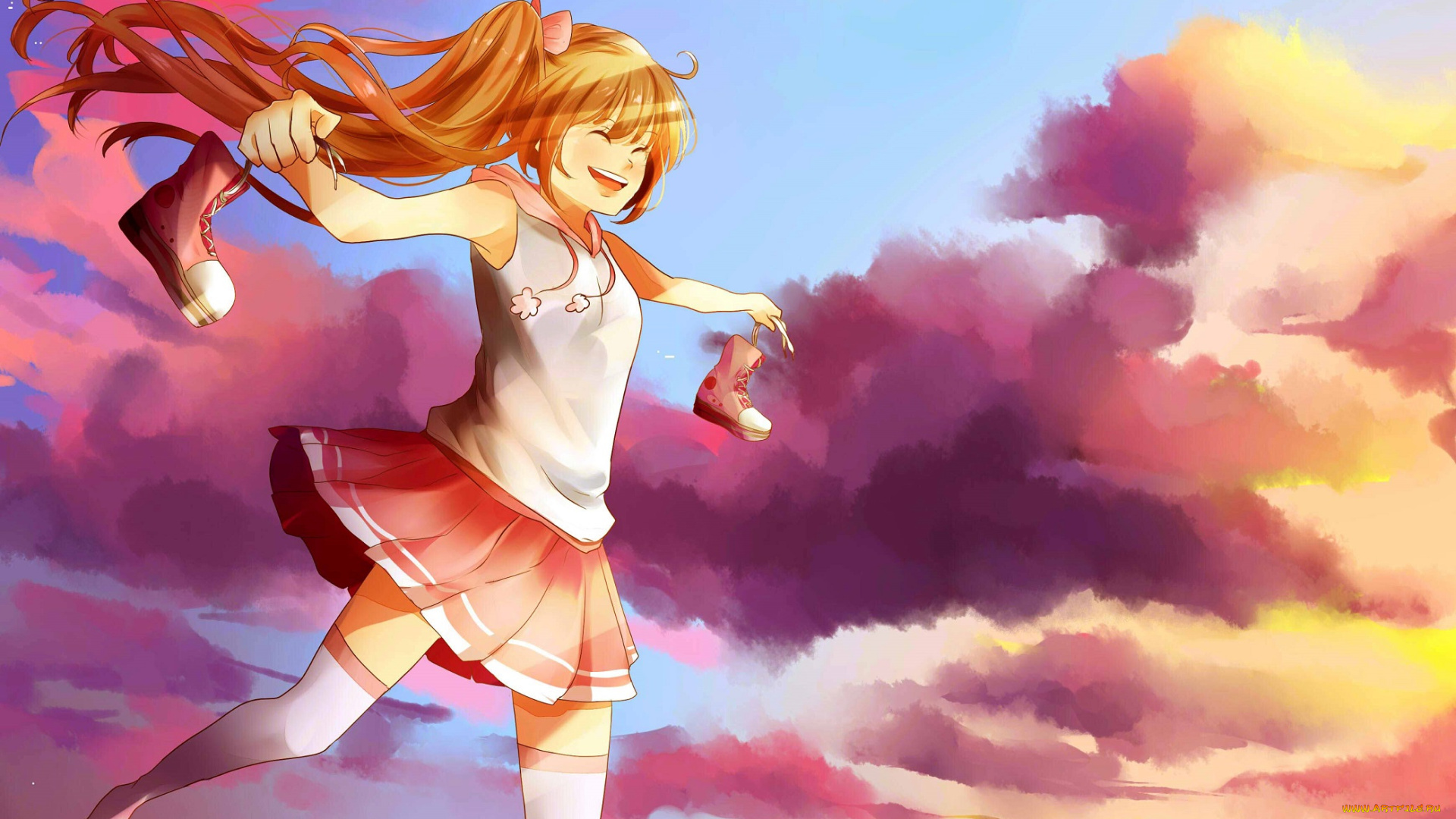 аниме, unknown, , другое, девочка, закат