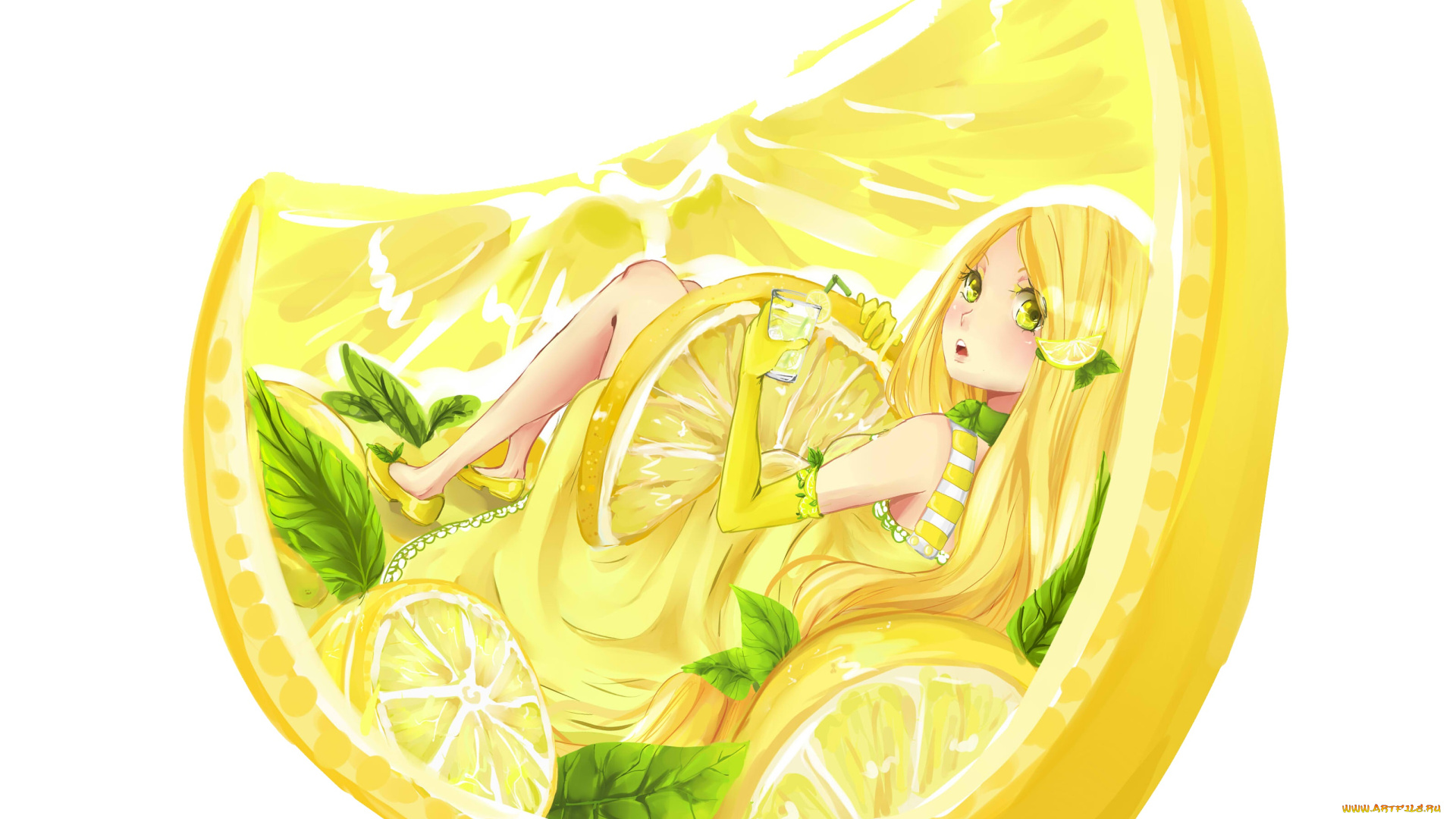 аниме, unknown, , другое, девушка, долька, лимон, арт