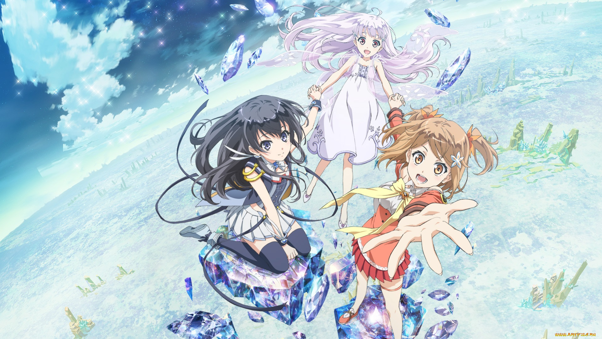 аниме, unknown, , другое, kawamura, toshie, rimo, dual, dorothy, кристаллы, небо, девочки, арт