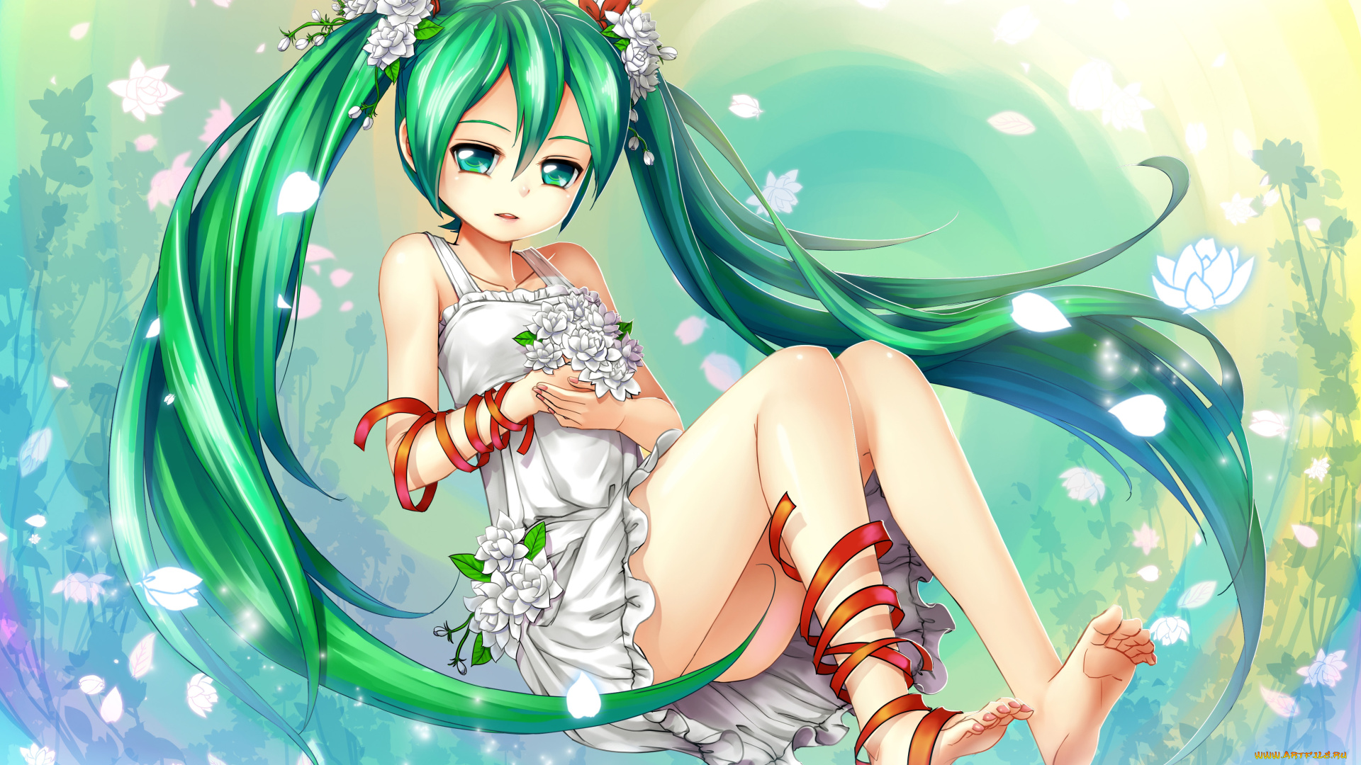 аниме, vocaloid, crazypen, арт, hatsune, miku, девочка, цветы