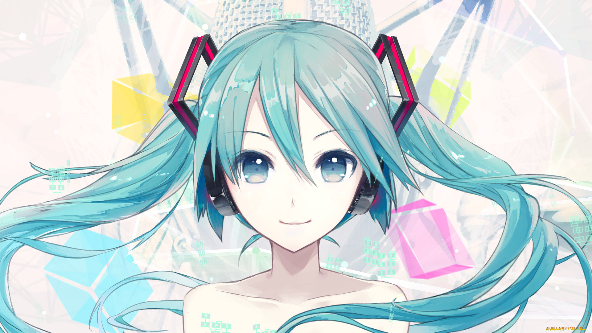 аниме, vocaloid, ikushima, hatsune, miku, взгляд, девочка, арт