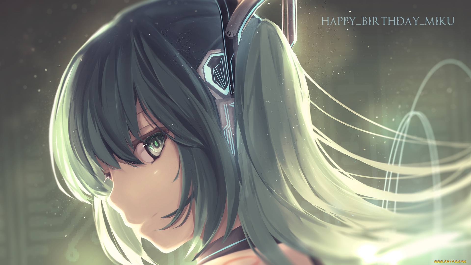 аниме, vocaloid, взгляд, девушка, hatsune, miku, rupe, paperu, арт