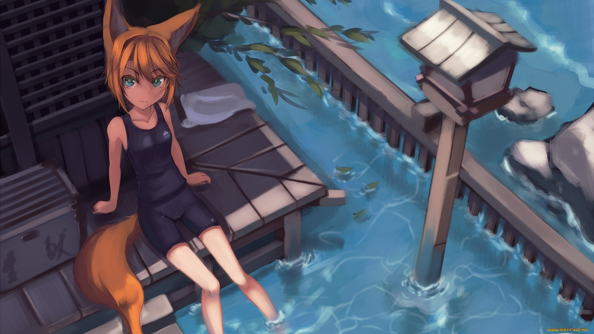 аниме, животные, , существа, dreadtie, арт, девочка, лиса