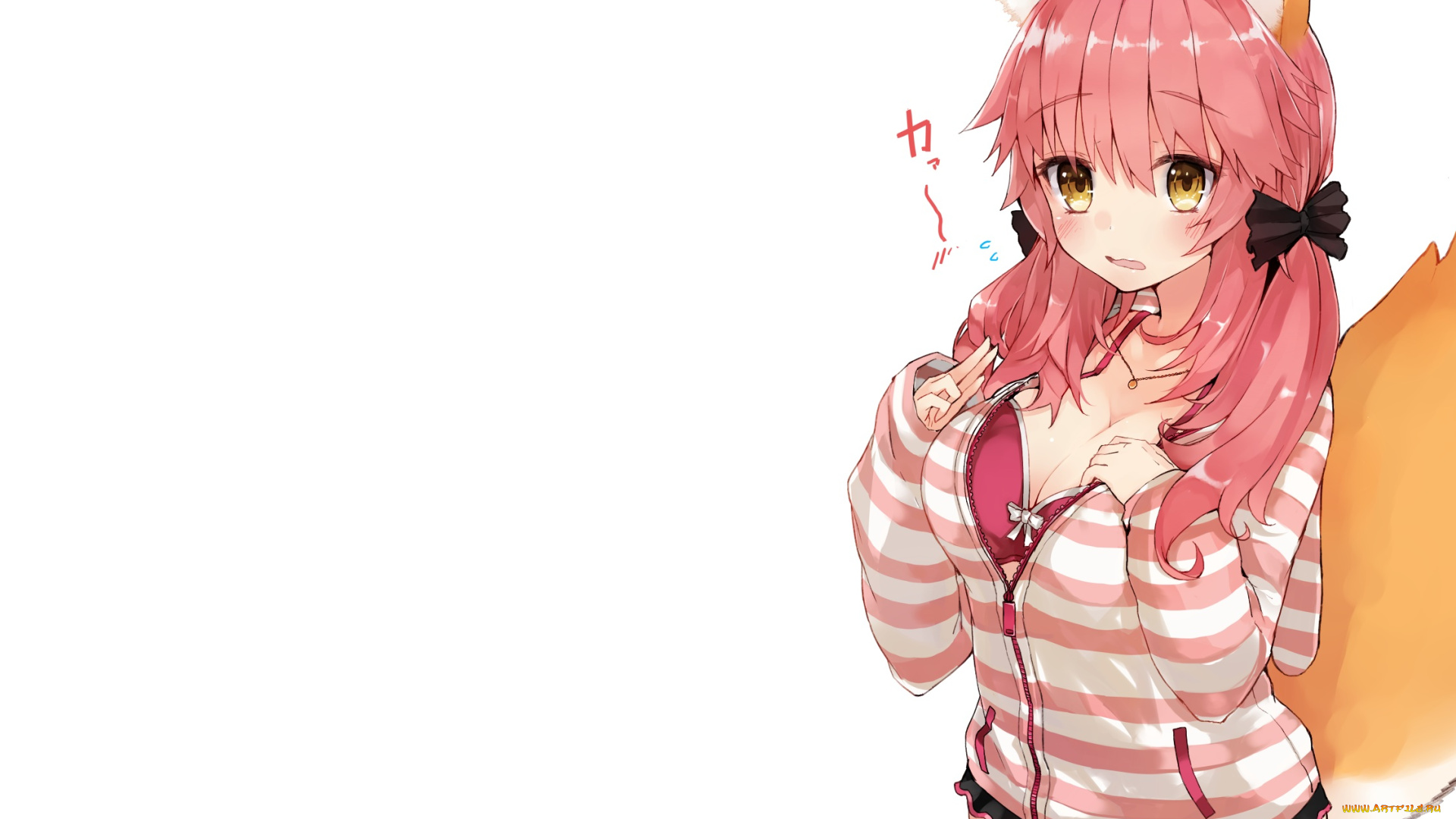 аниме, животные, , существа, хвост, ушки, лиса, девушка, взгляд, фон