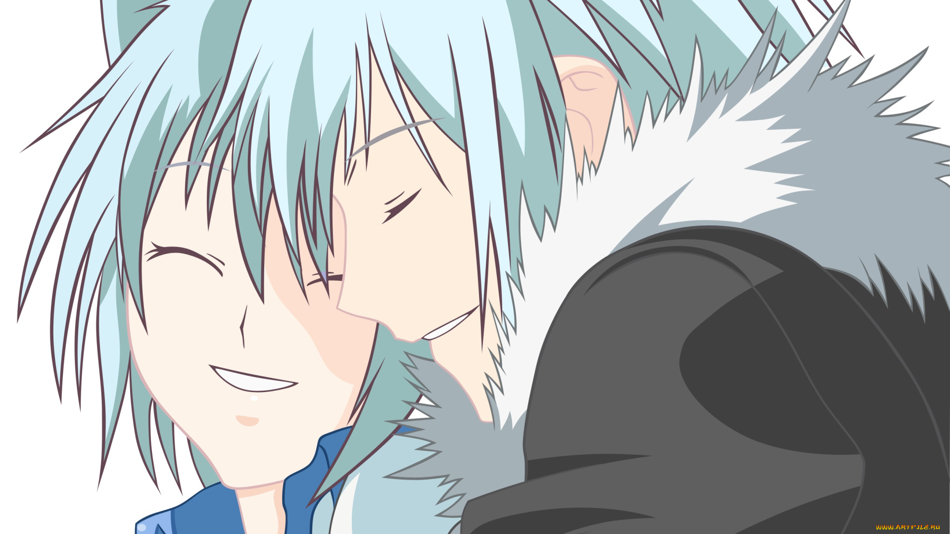 аниме, животные, , существа, мальчик, взгляд, девочка, фон, ушки