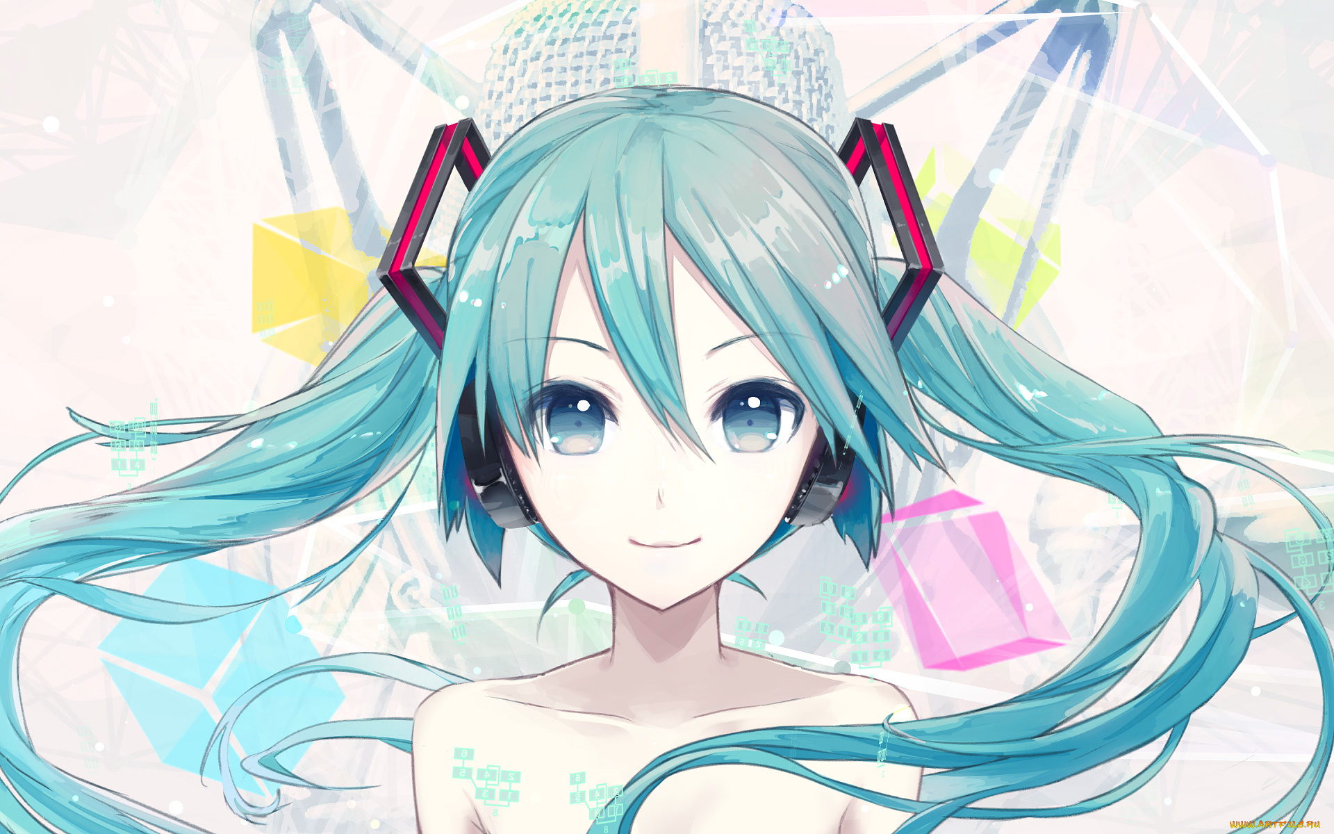 аниме, vocaloid, ikushima, hatsune, miku, взгляд, девочка, арт