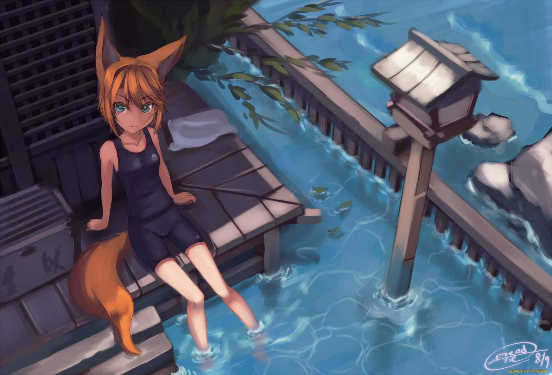 аниме, животные, , существа, dreadtie, арт, девочка, лиса