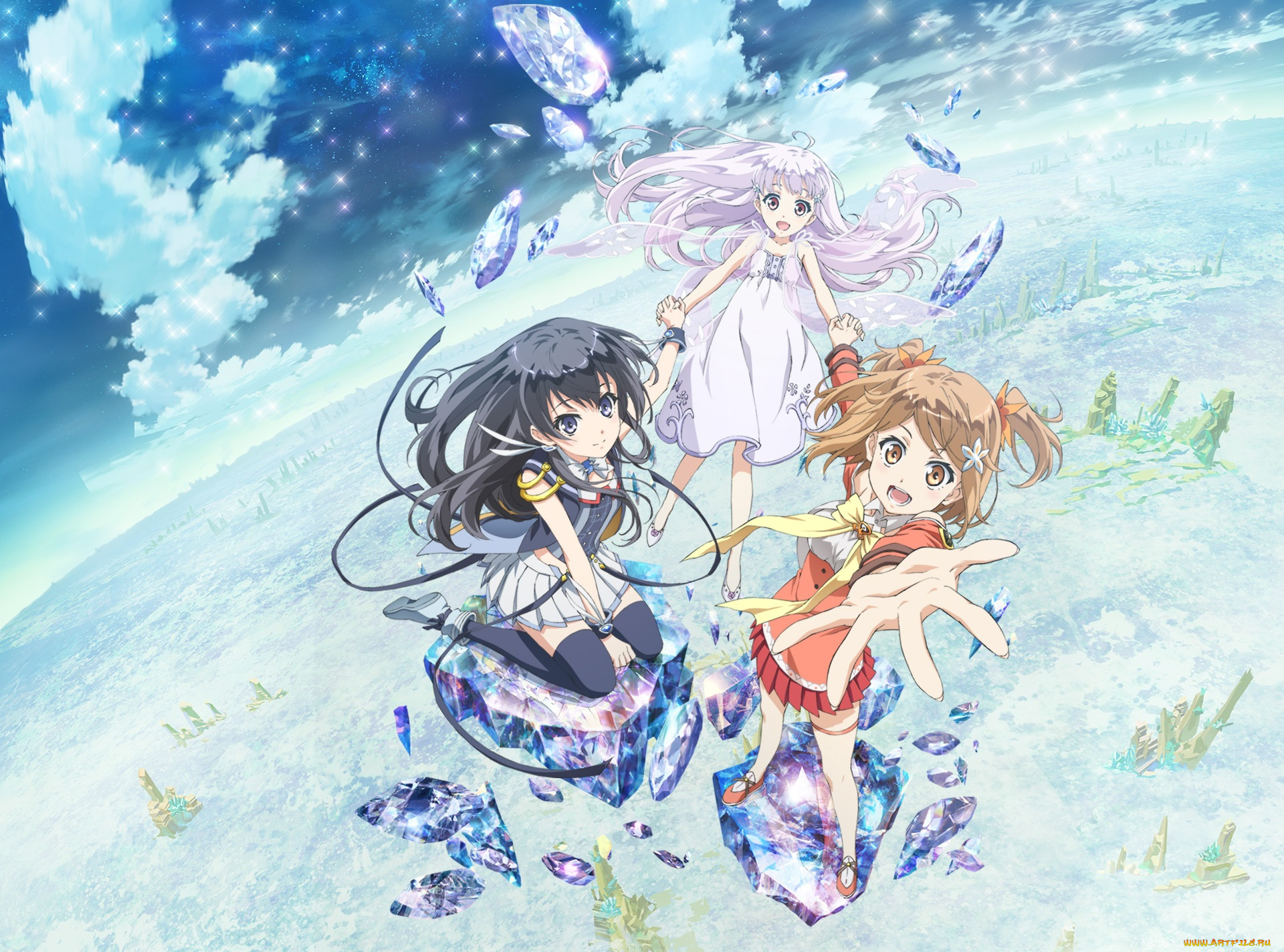 аниме, unknown, , другое, kawamura, toshie, rimo, dual, dorothy, кристаллы, небо, девочки, арт