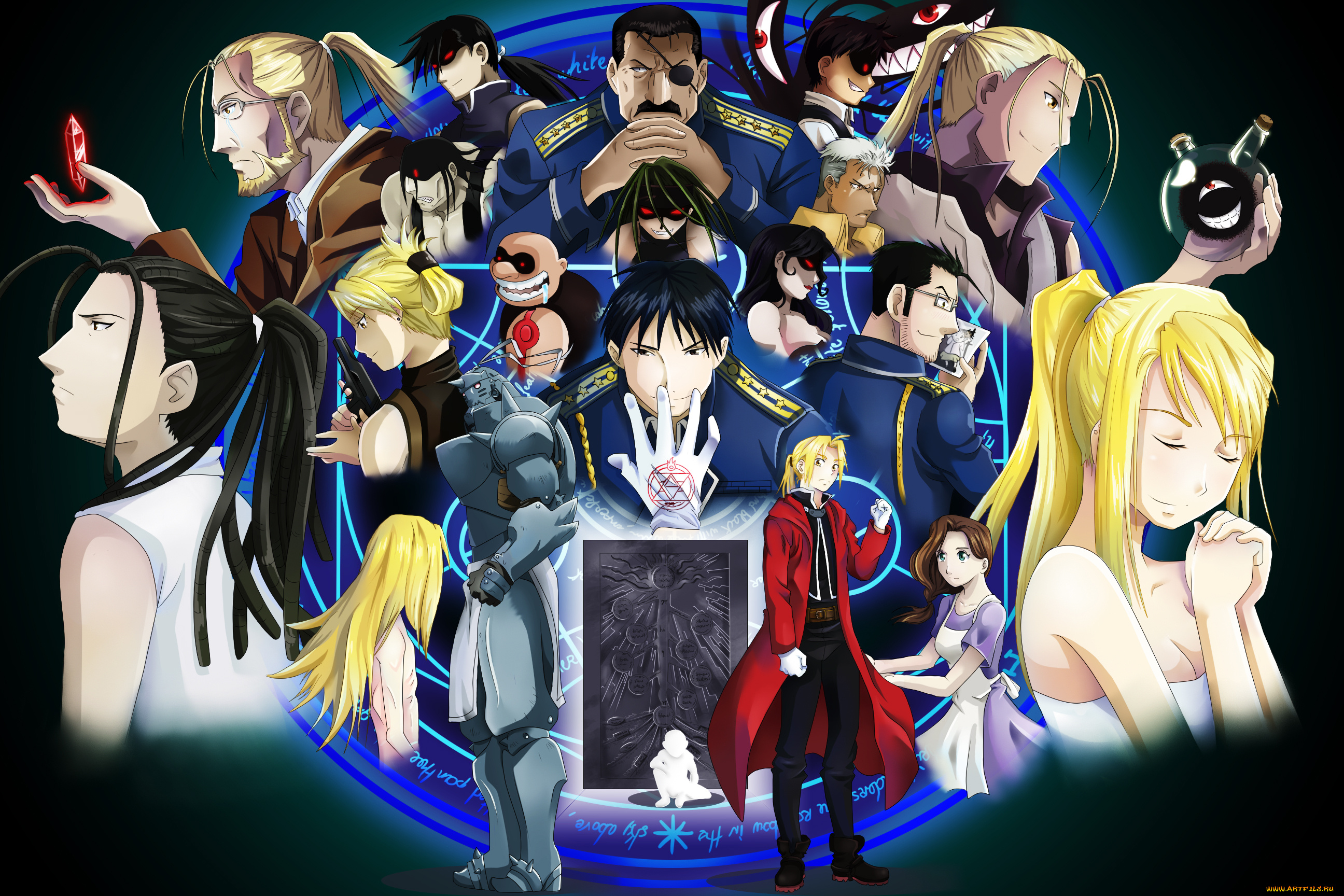 аниме, fullmetal, alchemist, стальной, алхимик, персонажи, коллаж, арт, dinocojv