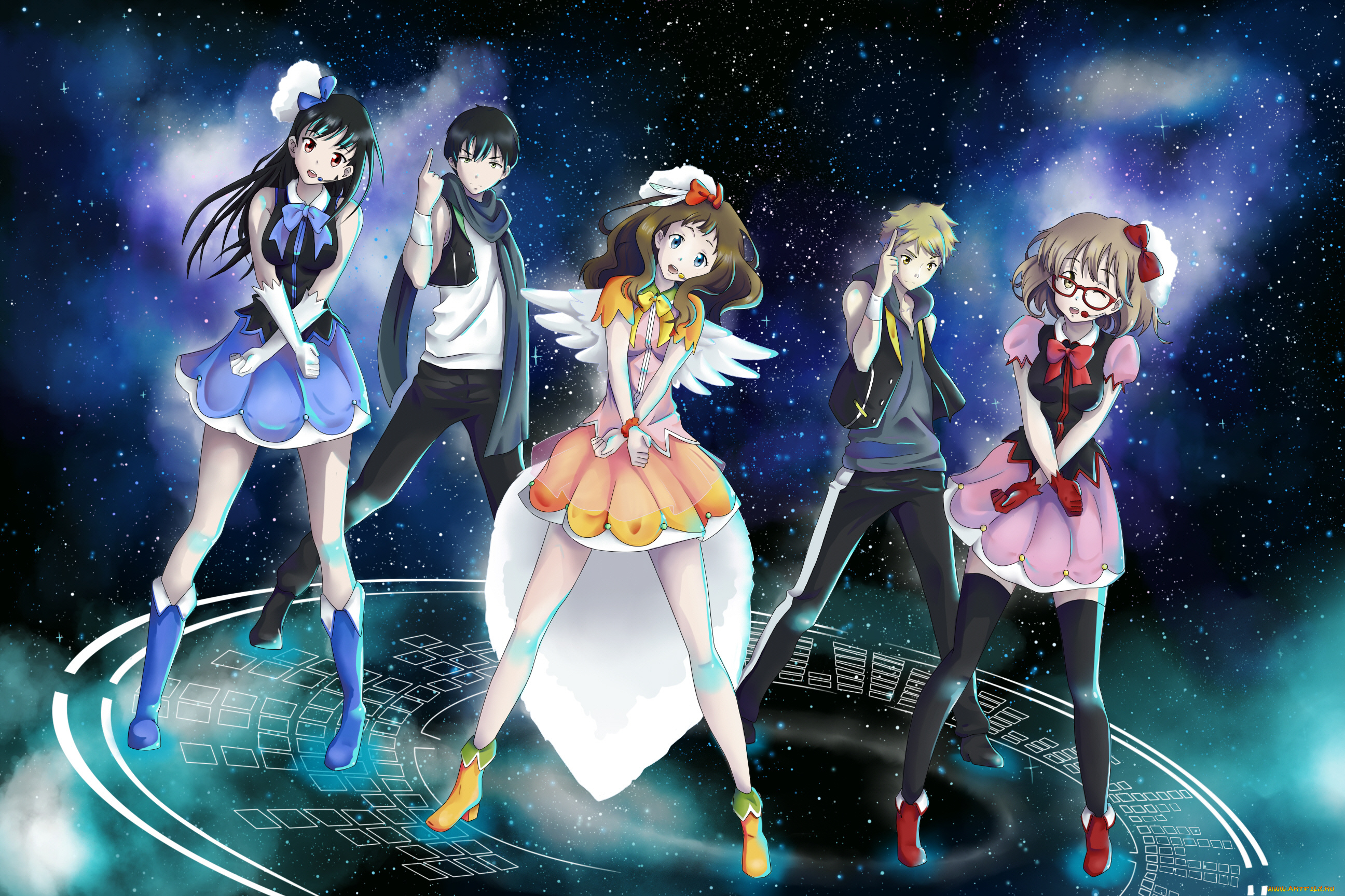 аниме, kyoukai, no, kanata, ночь, девушки, парни, арт