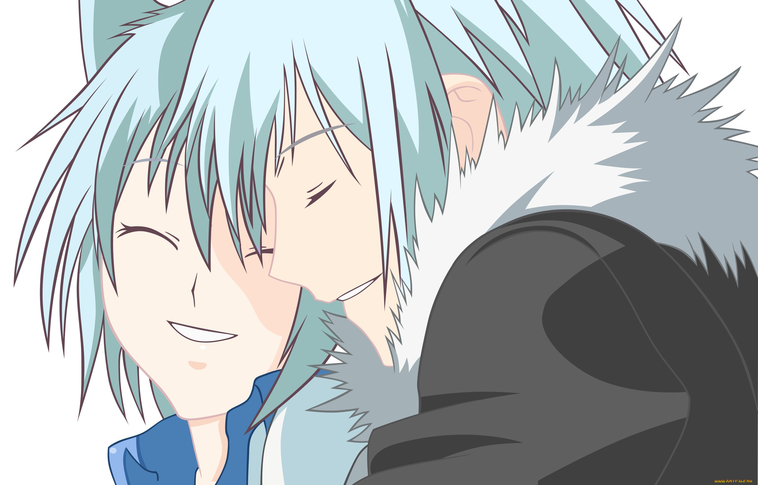 аниме, животные, , существа, мальчик, взгляд, девочка, фон, ушки